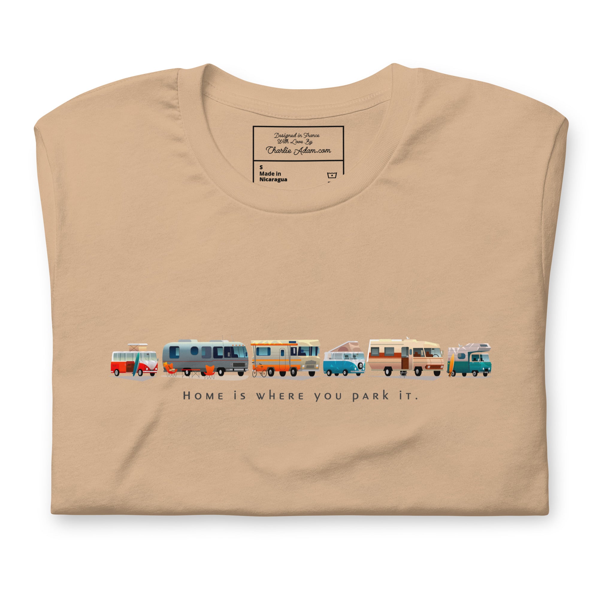 Unisex cotton t-shirt Vintage Campers on bright colors