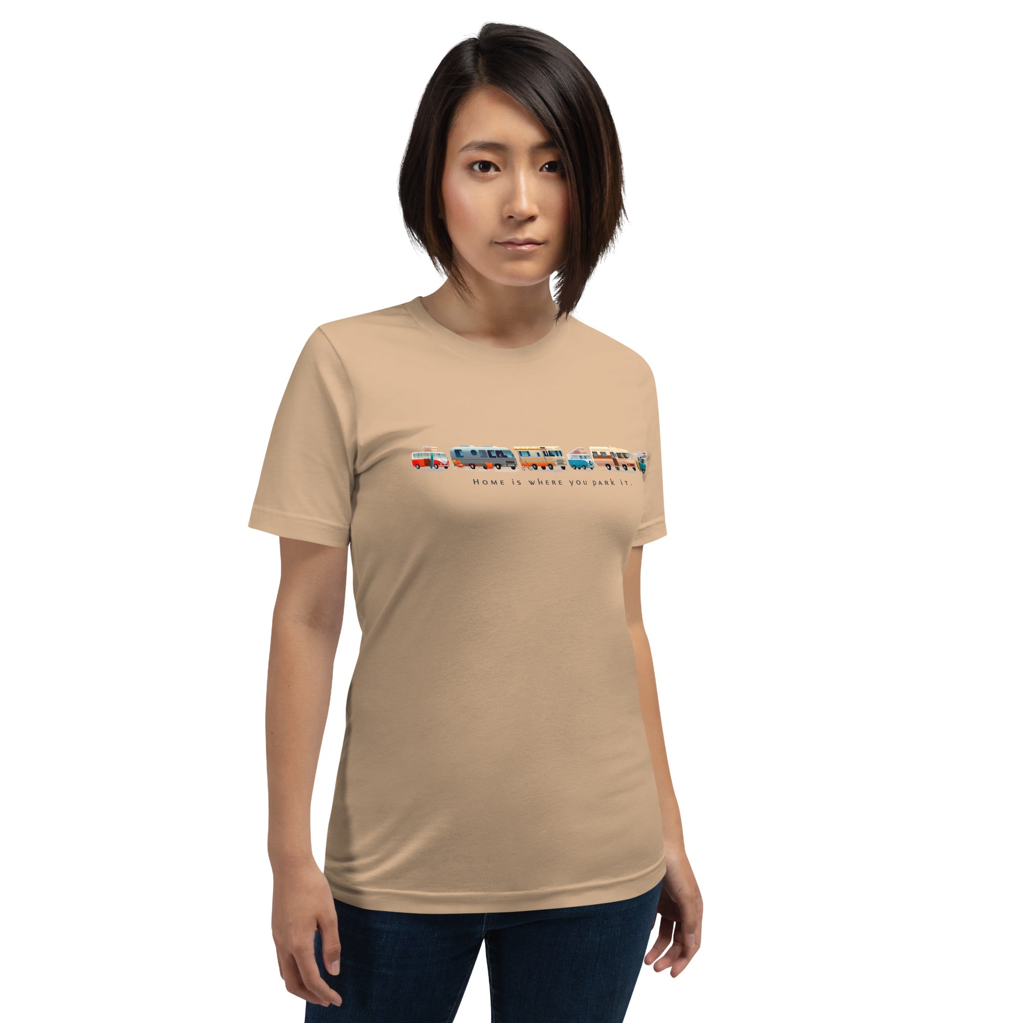 Unisex cotton t-shirt Vintage Campers on bright colors