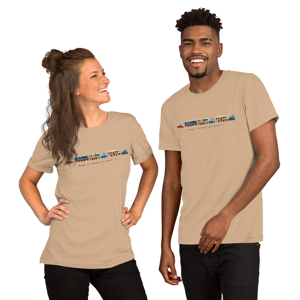 Unisex cotton t-shirt Vintage Campers on bright colors