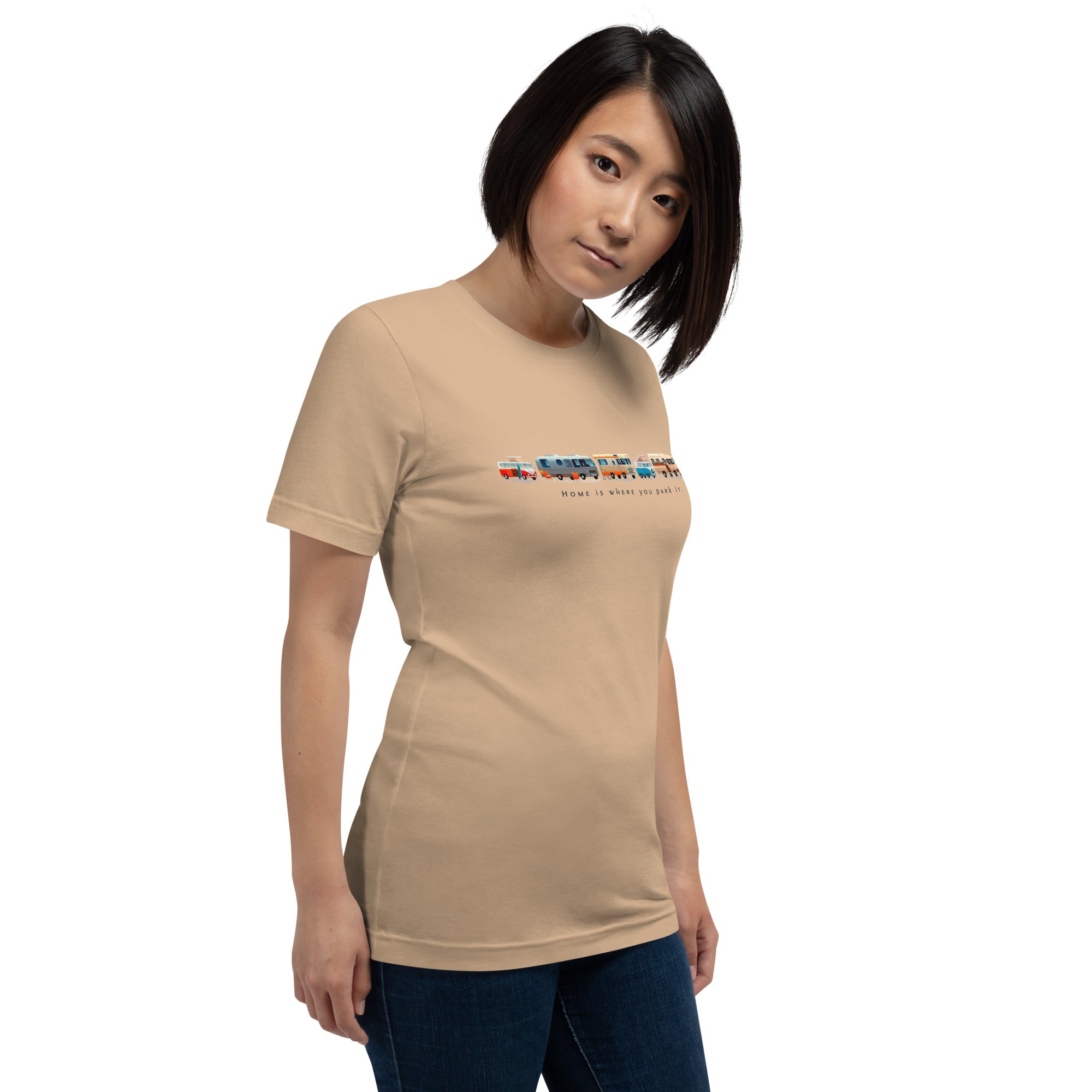 Unisex cotton t-shirt Vintage Campers on bright colors
