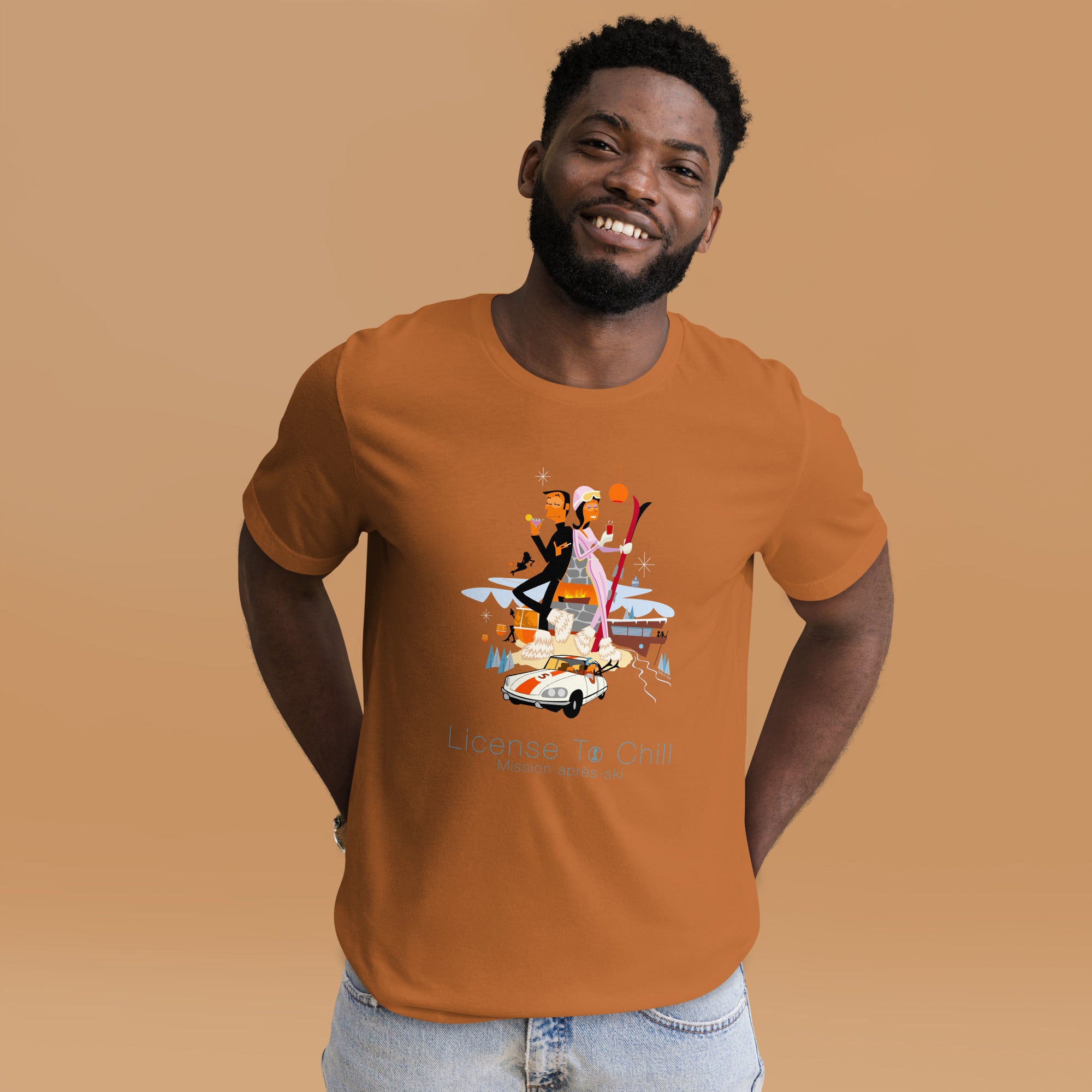 Unisex cotton t-shirt License to Chill Mission Après-Ski on bright colors