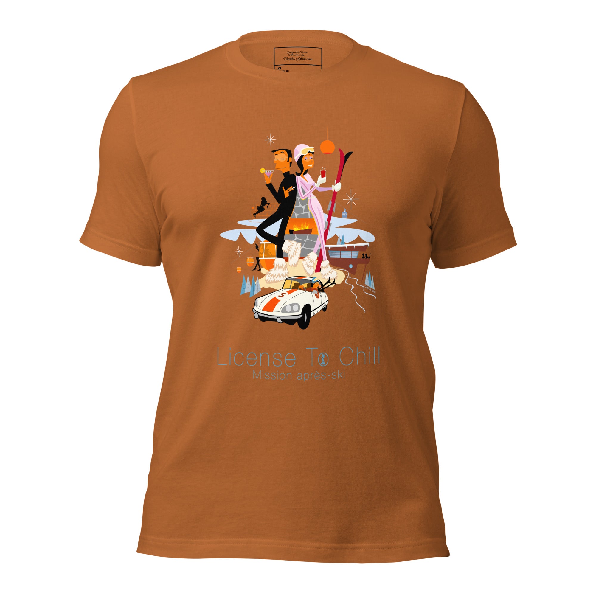 Unisex cotton t-shirt License to Chill Mission Après-Ski on bright colors