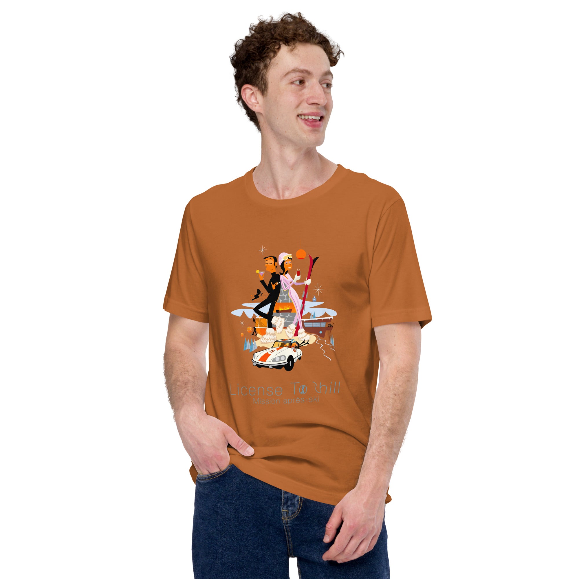 Unisex cotton t-shirt License to Chill Mission Après-Ski on bright colors