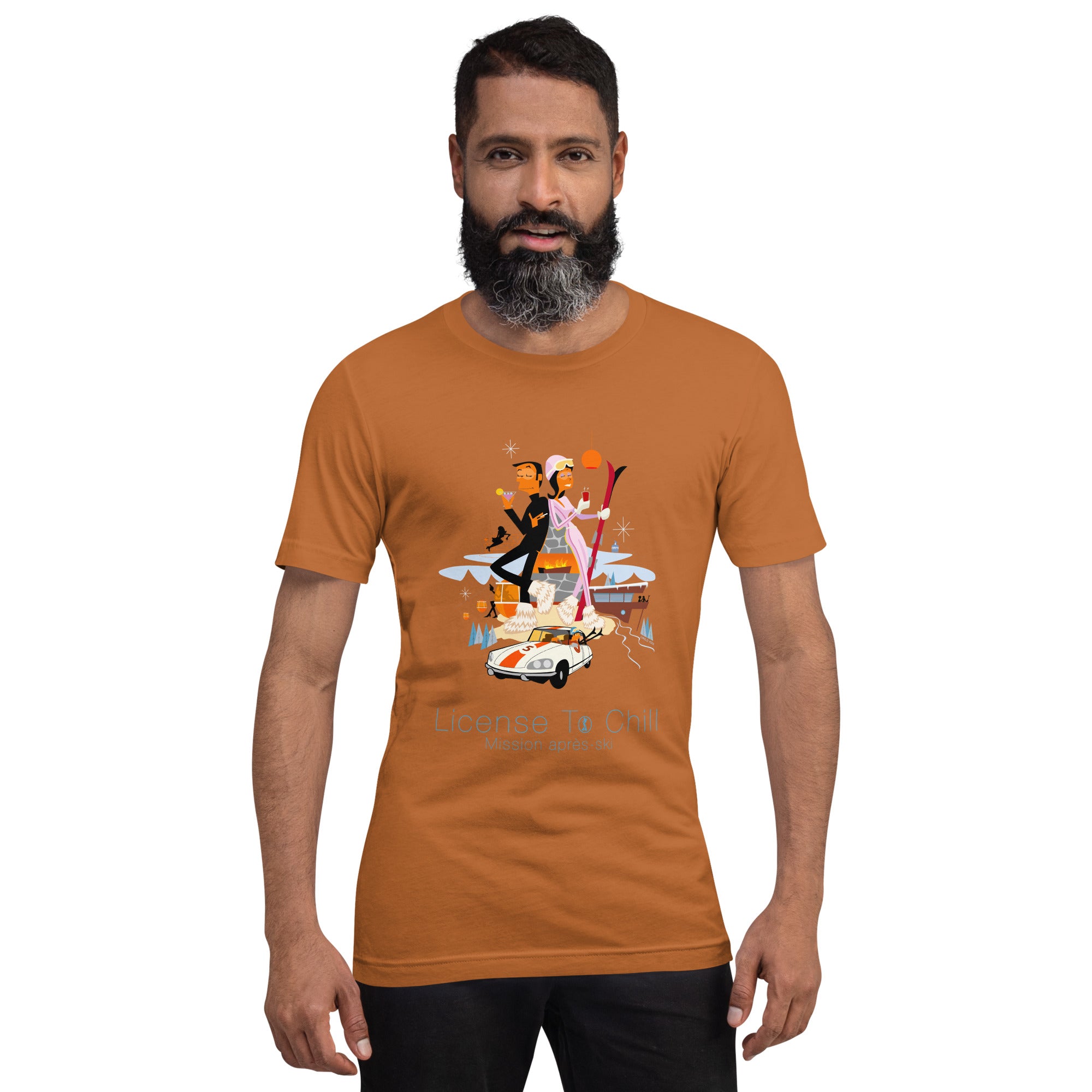 Unisex cotton t-shirt License to Chill Mission Après-Ski on bright colors