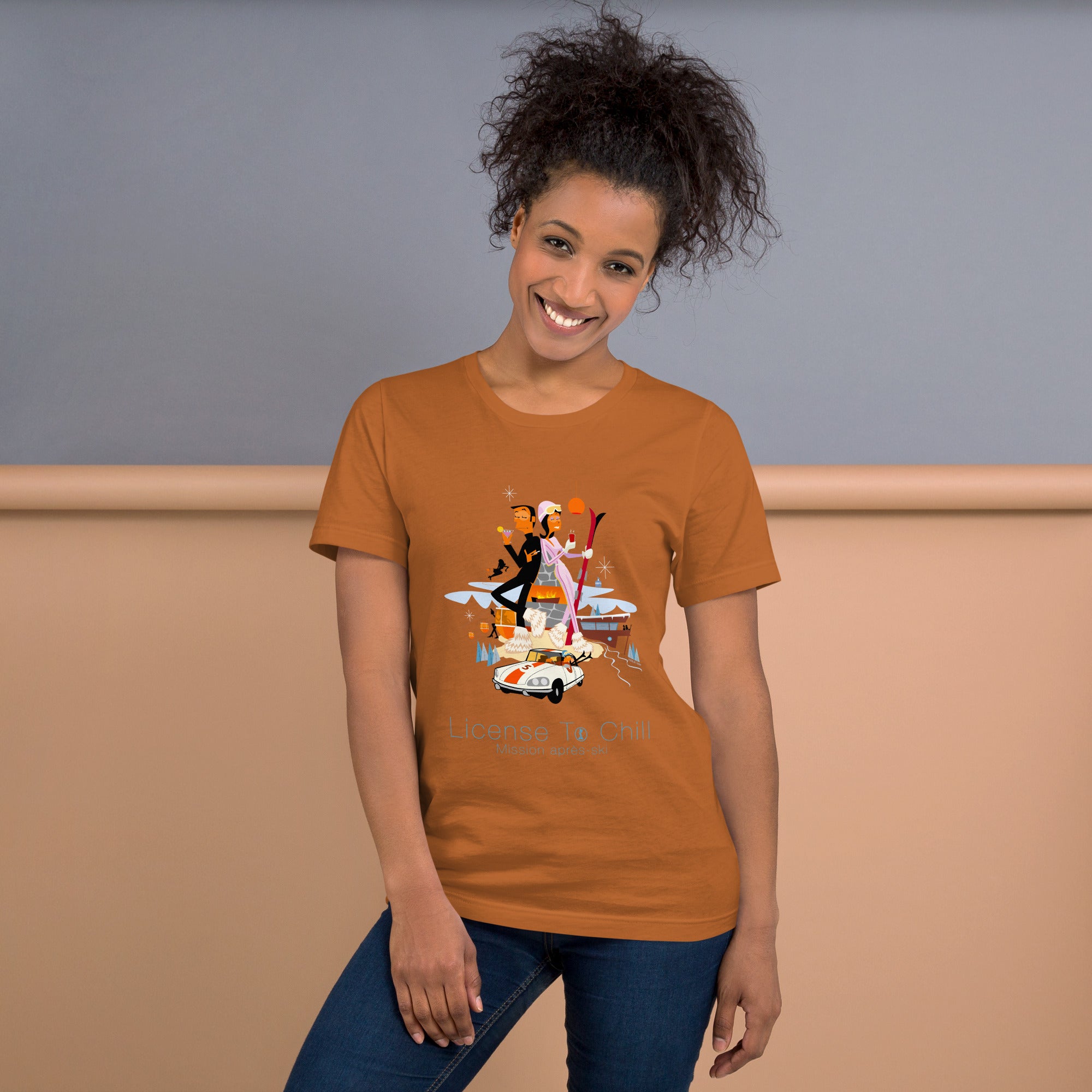 Unisex cotton t-shirt License to Chill Mission Après-Ski on bright colors