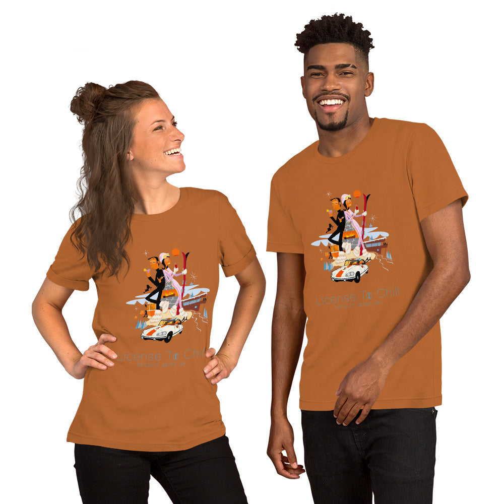 Unisex cotton t-shirt License to Chill Mission Après-Ski on bright colors