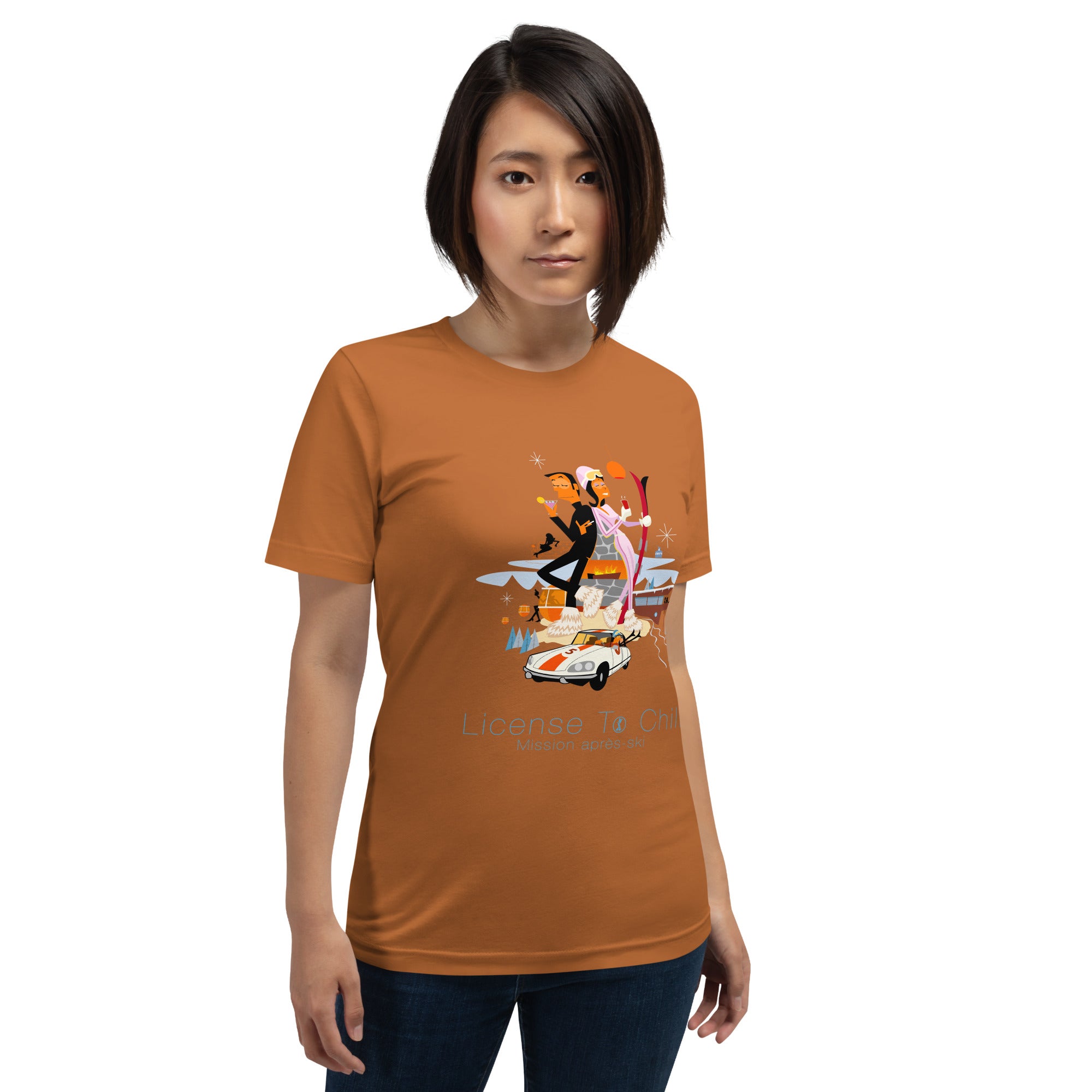 Unisex cotton t-shirt License to Chill Mission Après-Ski on bright colors