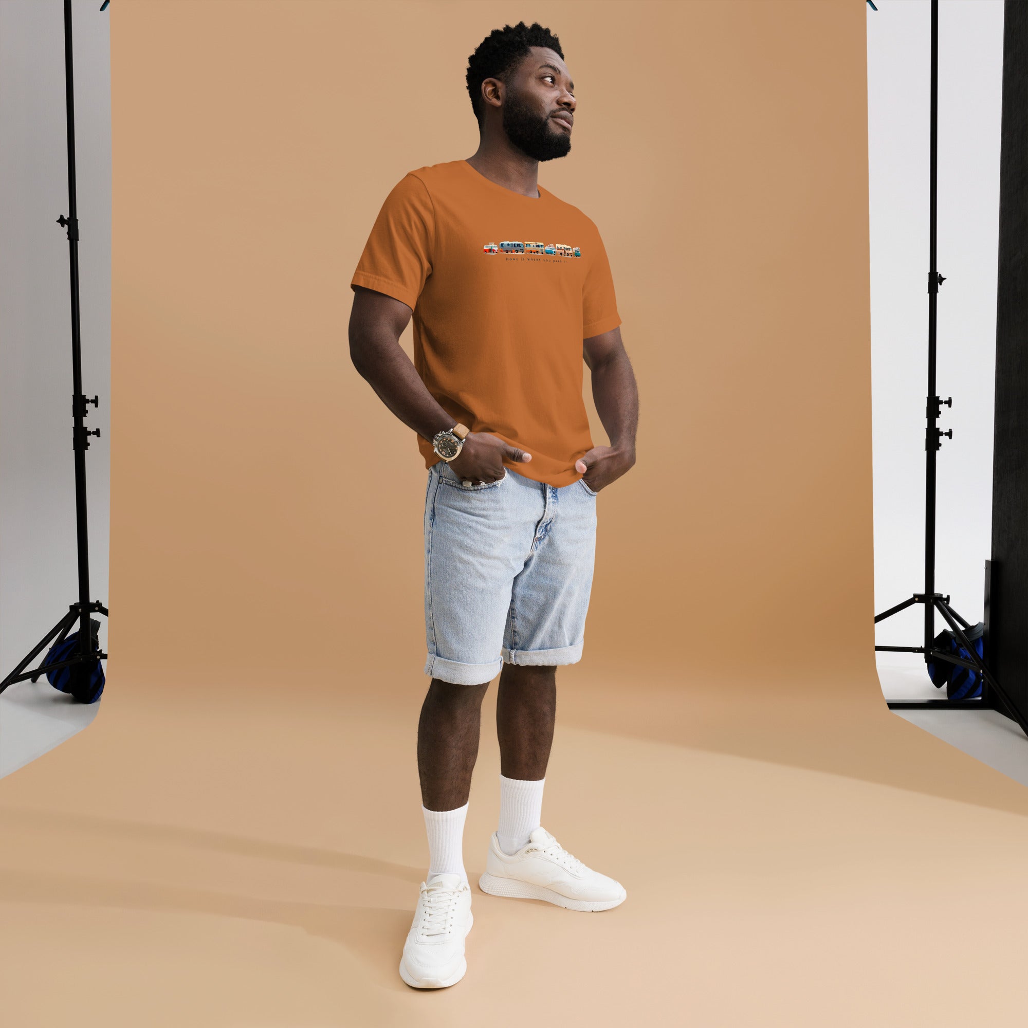 Unisex cotton t-shirt Vintage Campers on bright colors