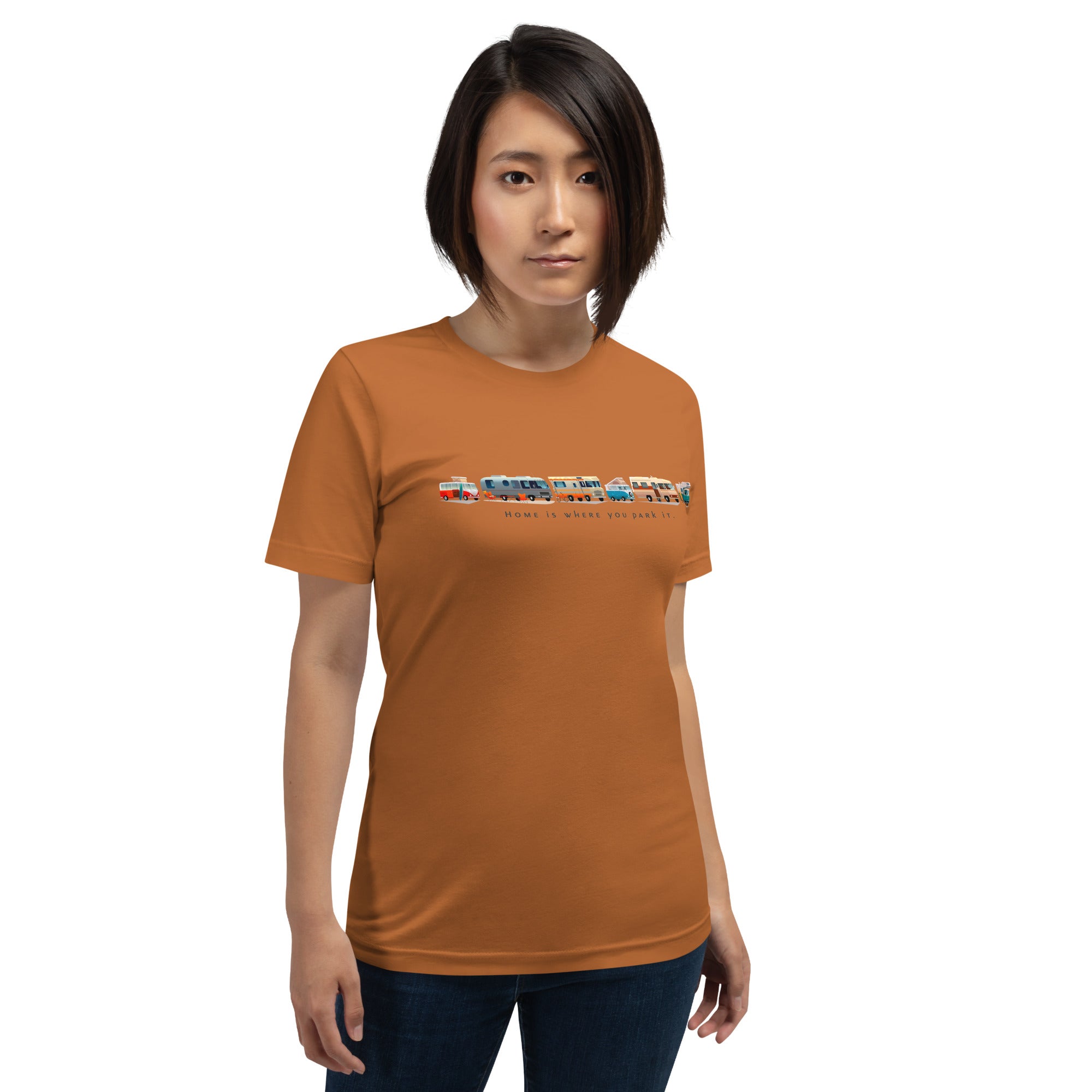 Unisex cotton t-shirt Vintage Campers on bright colors