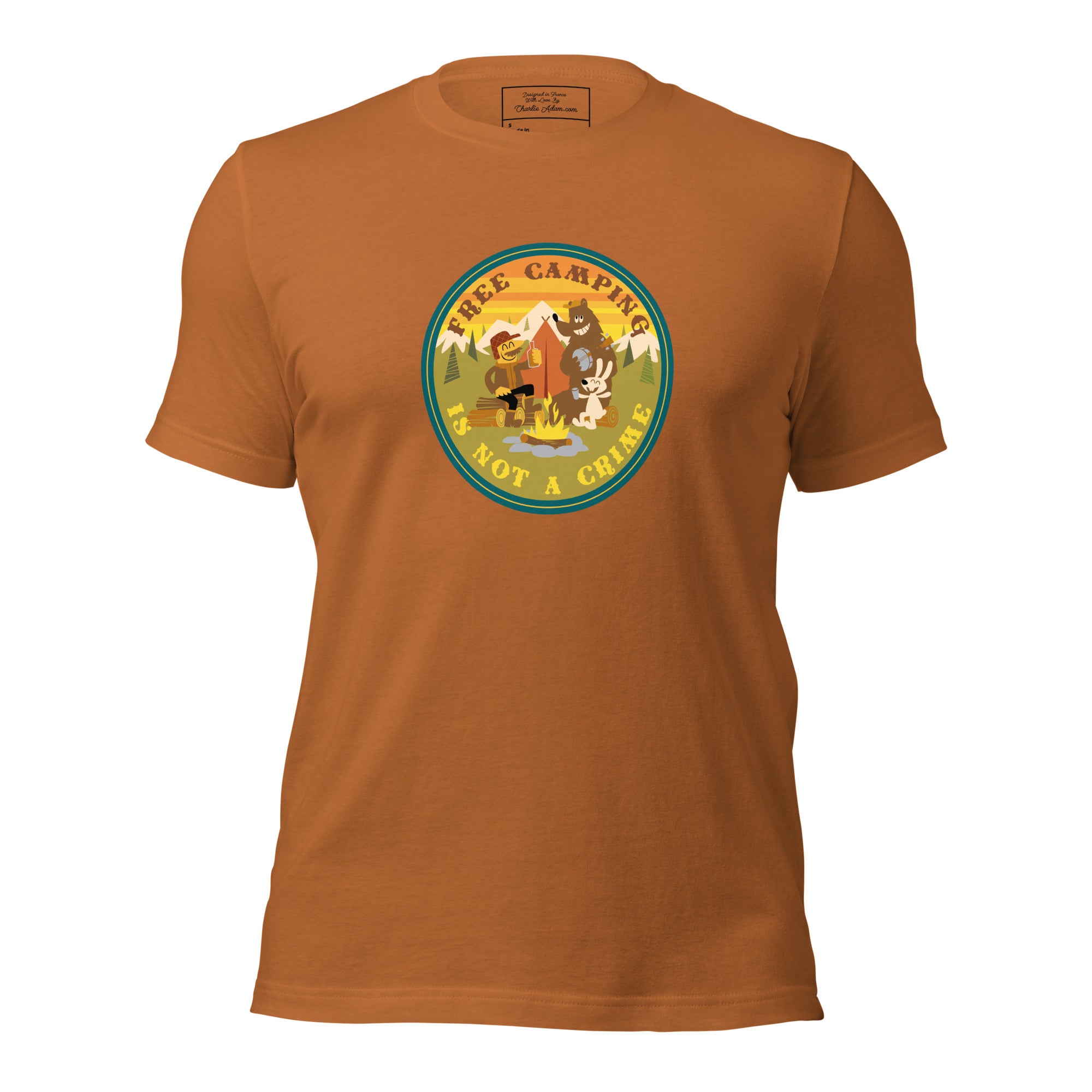 Unisex cotton t-shirt Free Camping is not a Crime on bright colors