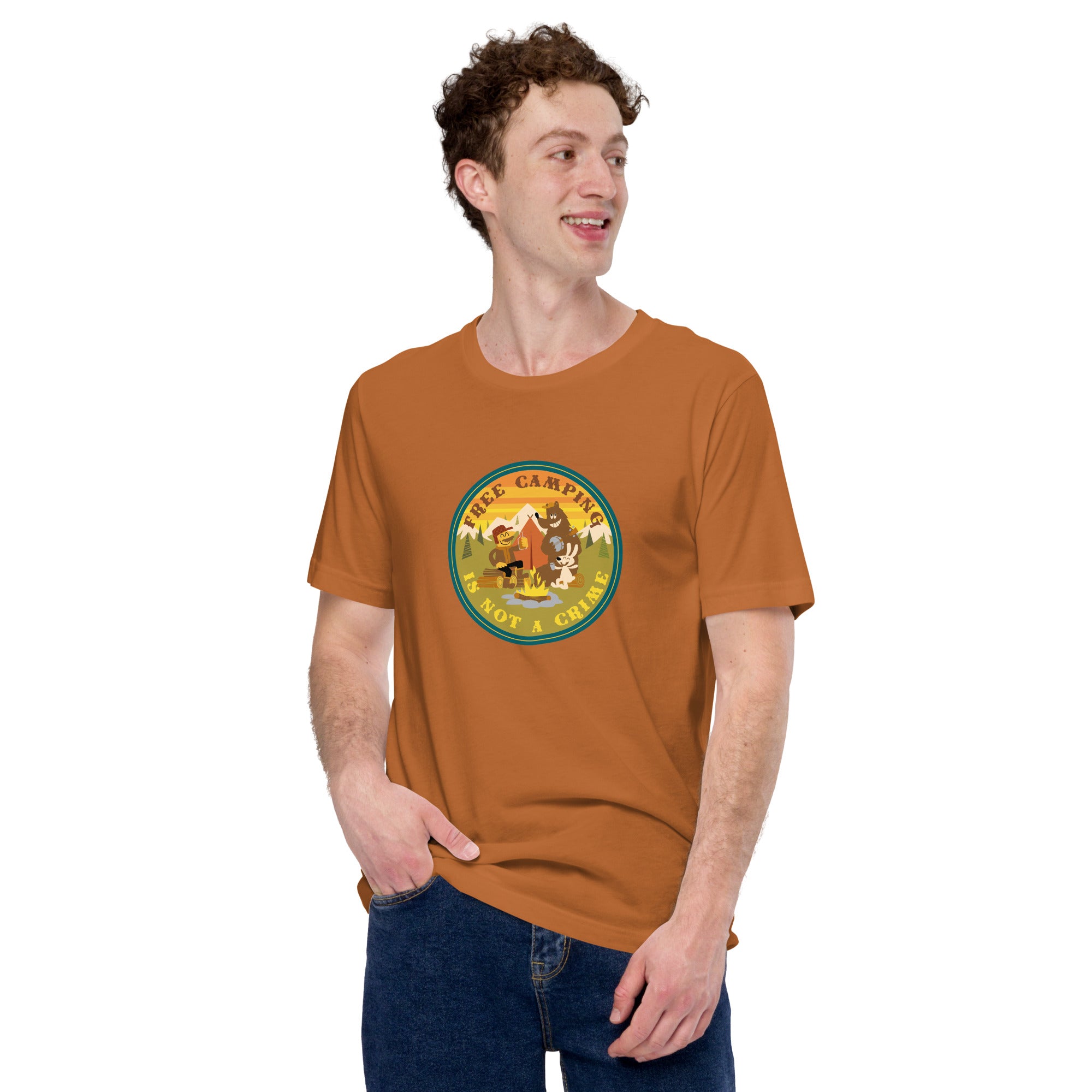 Unisex cotton t-shirt Free Camping is not a Crime on bright colors