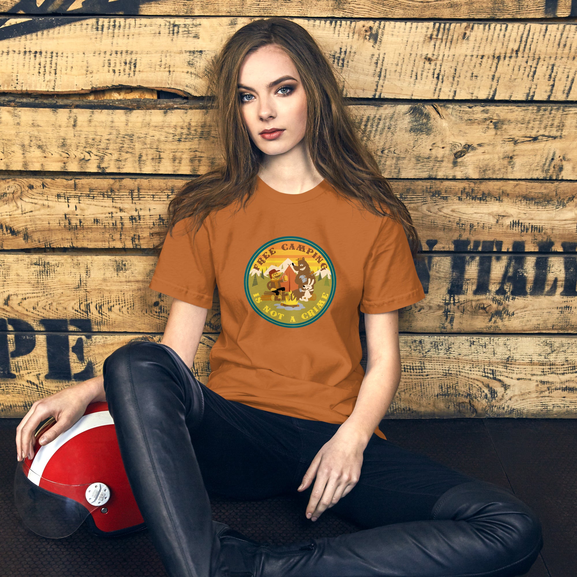 Unisex cotton t-shirt Free Camping is not a Crime on bright colors