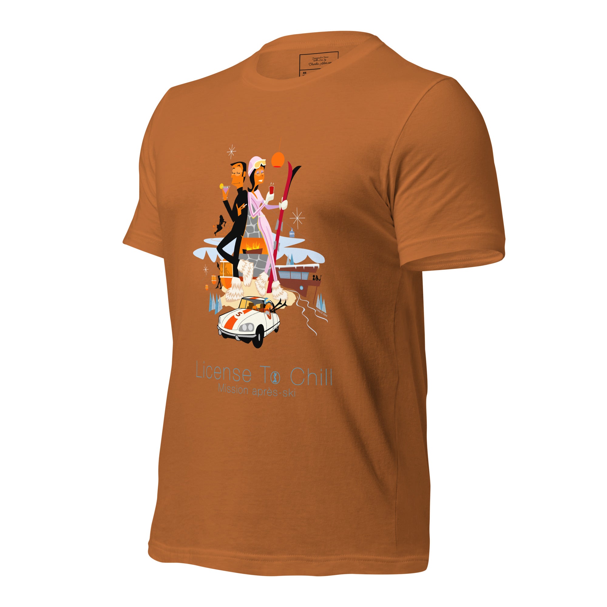 Unisex cotton t-shirt License to Chill Mission Après-Ski on bright colors