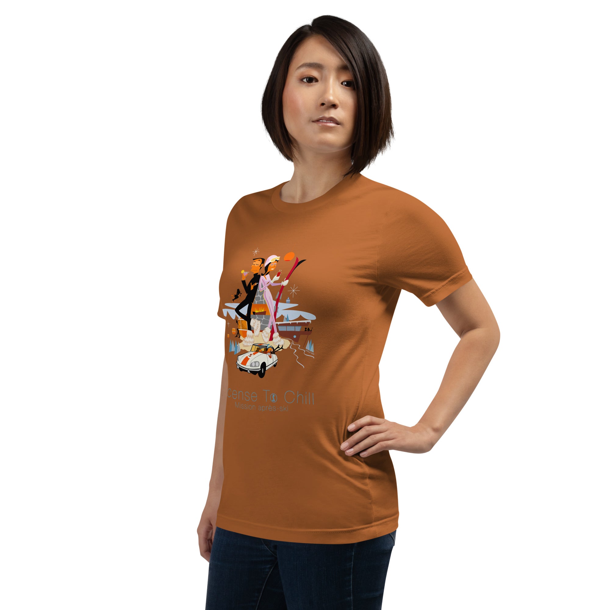Unisex cotton t-shirt License to Chill Mission Après-Ski on bright colors