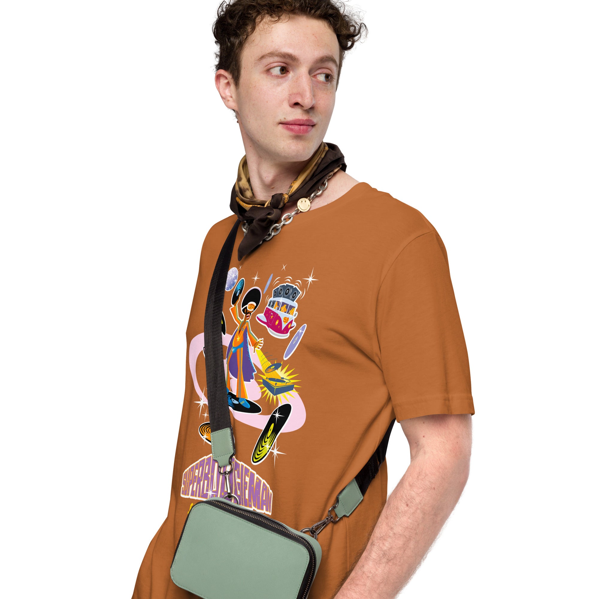 Unisex cotton t-shirt Superboogieman saves the Party on bright colors
