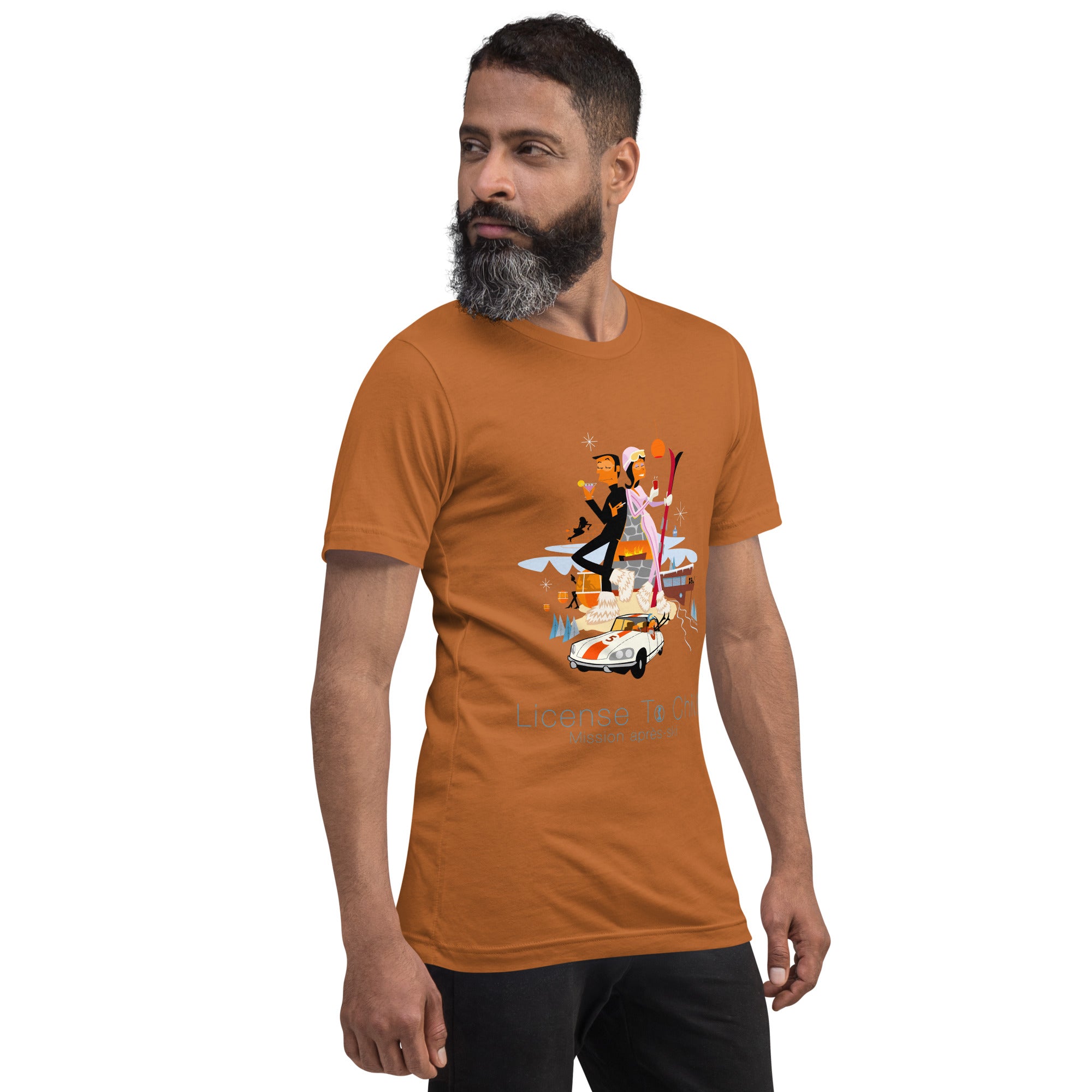 Unisex cotton t-shirt License to Chill Mission Après-Ski on bright colors