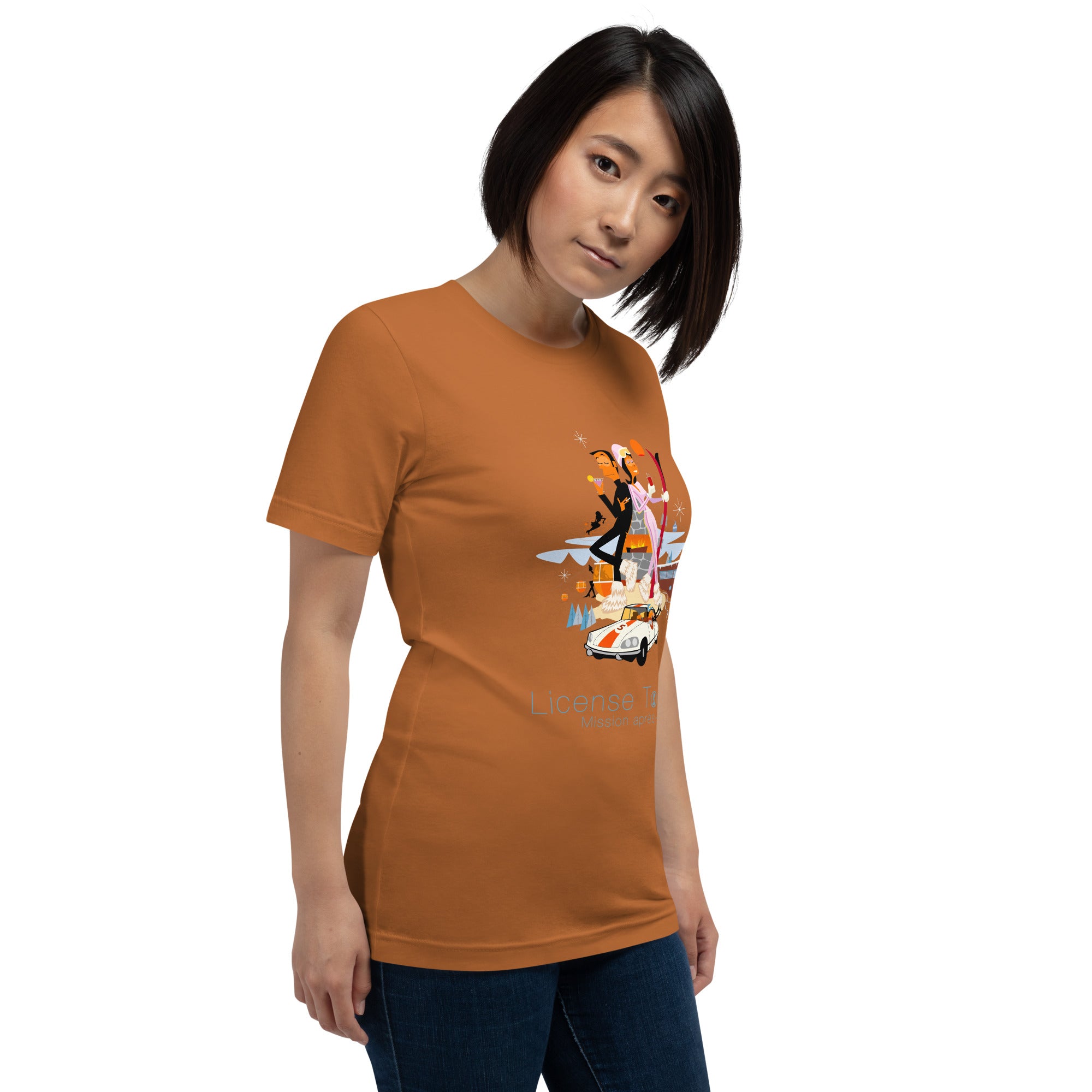 Unisex cotton t-shirt License to Chill Mission Après-Ski on bright colors