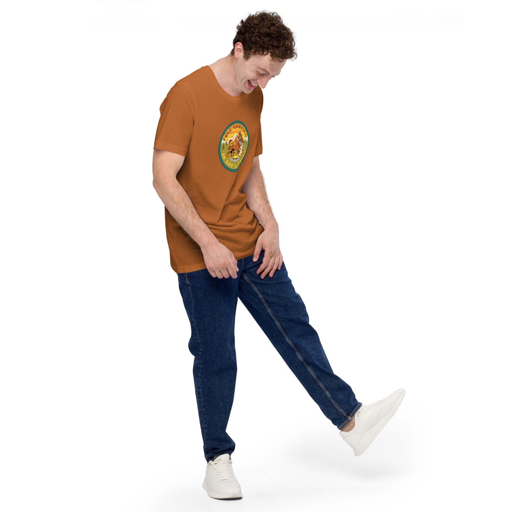 Unisex cotton t-shirt Free Camping is not a Crime on bright colors