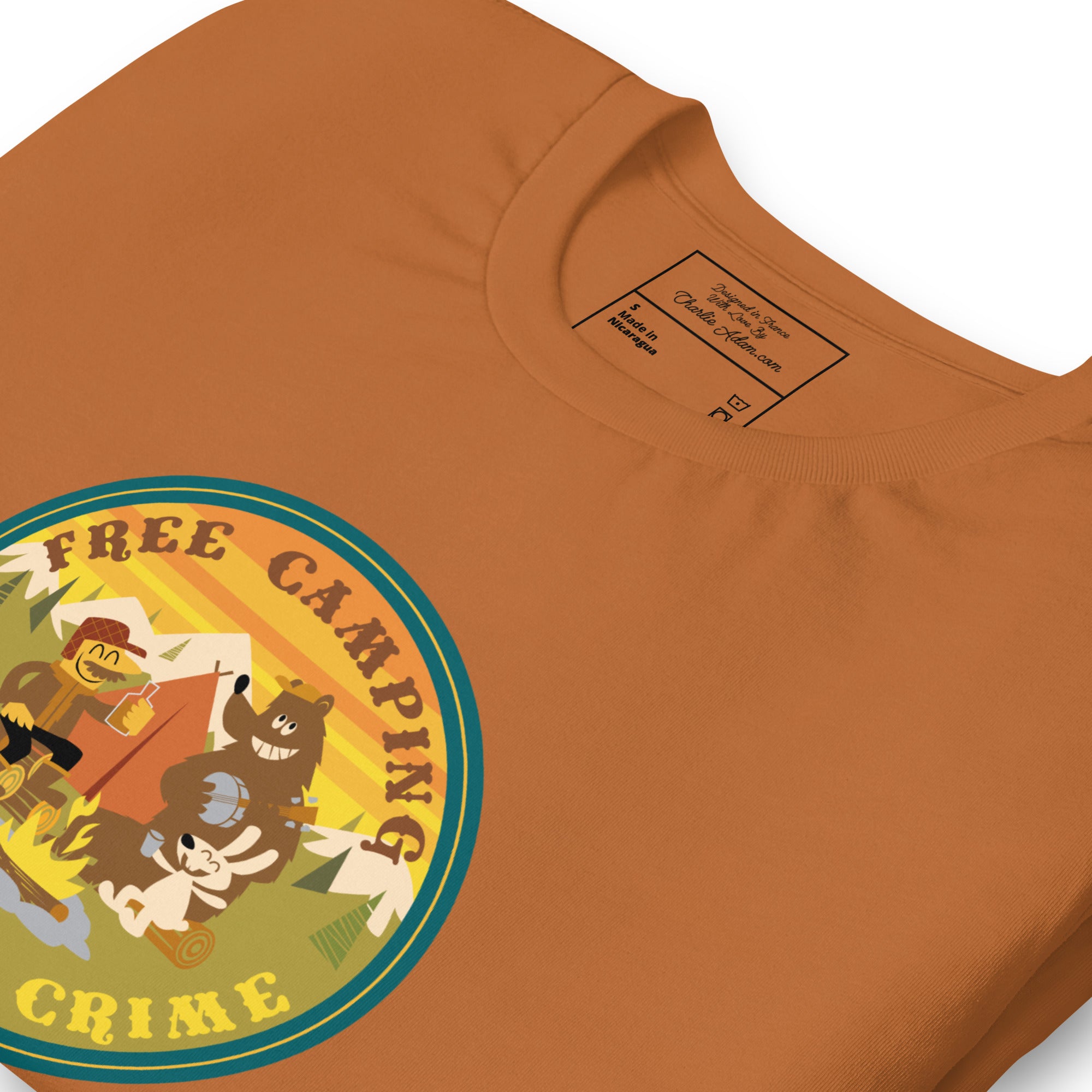 Unisex cotton t-shirt Free Camping is not a Crime on bright colors