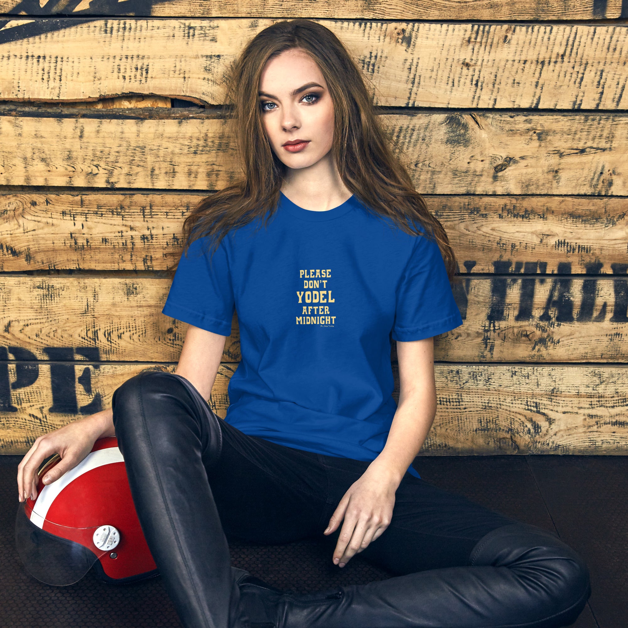 T-shirt en coton unisexe Don't Yodel After Midnight texte clair