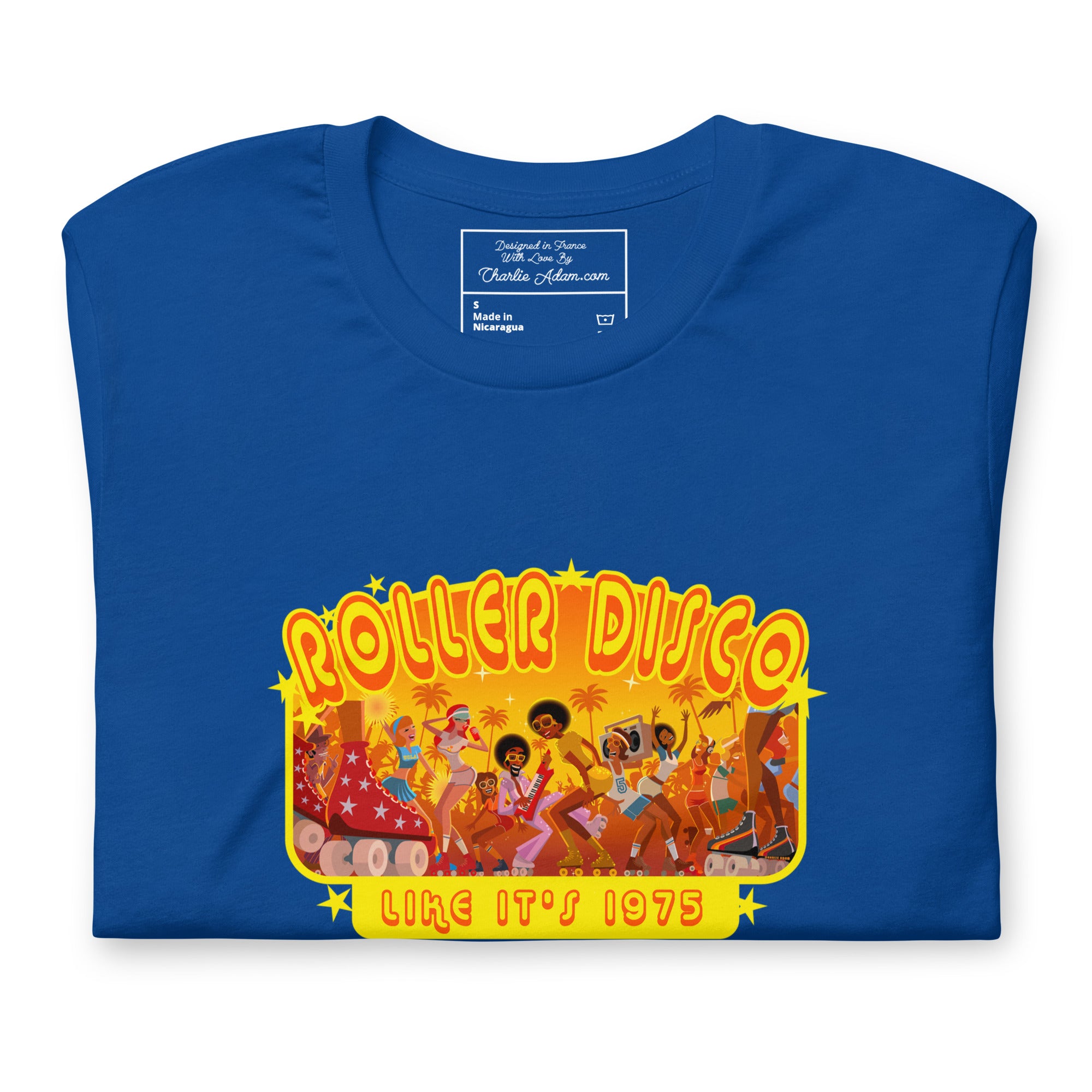 T-shirt en coton unisexe Roller Disco 1975 sur couleurs foncées