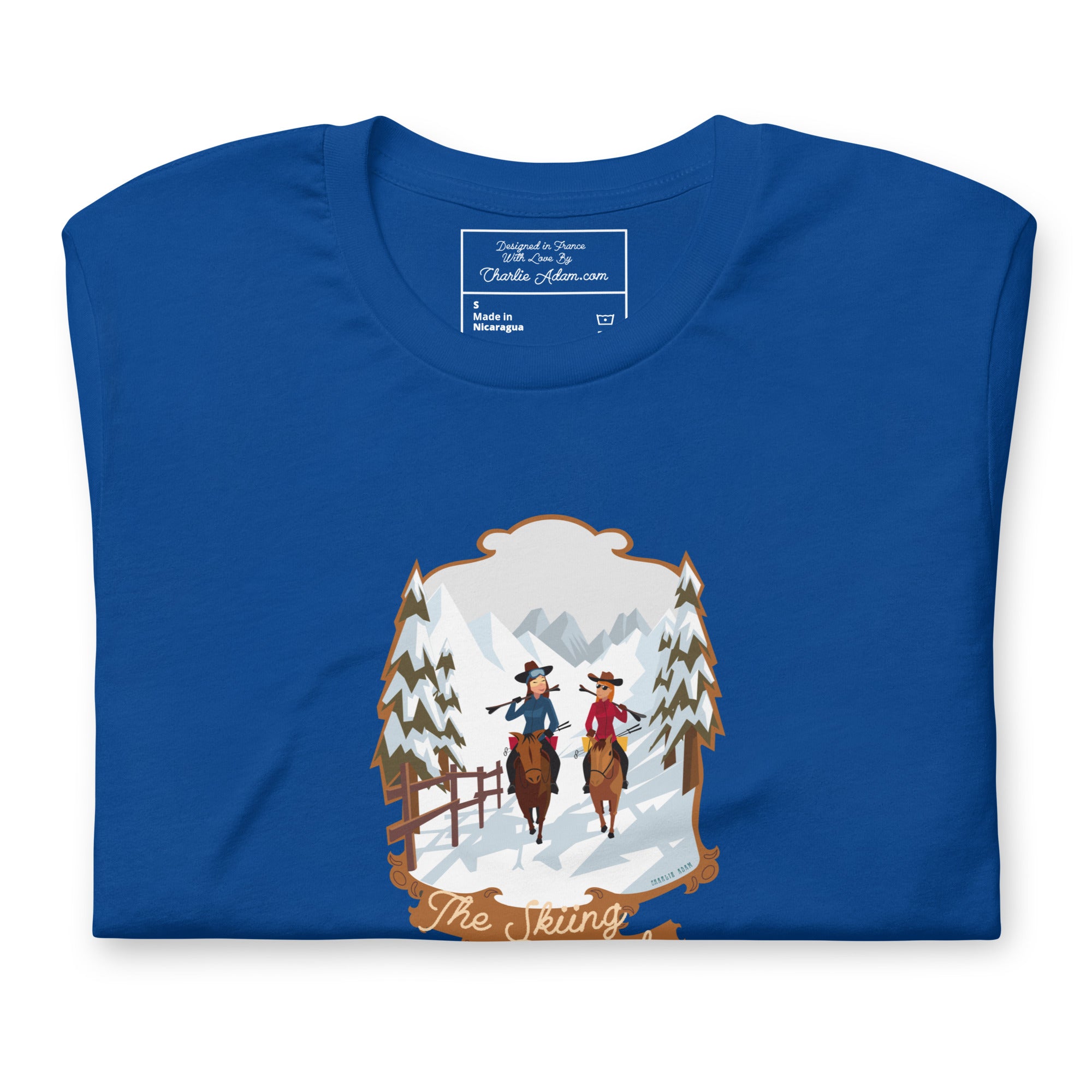 T-shirt en coton unisexe The Skiing Cowgirl sur couleurs foncées
