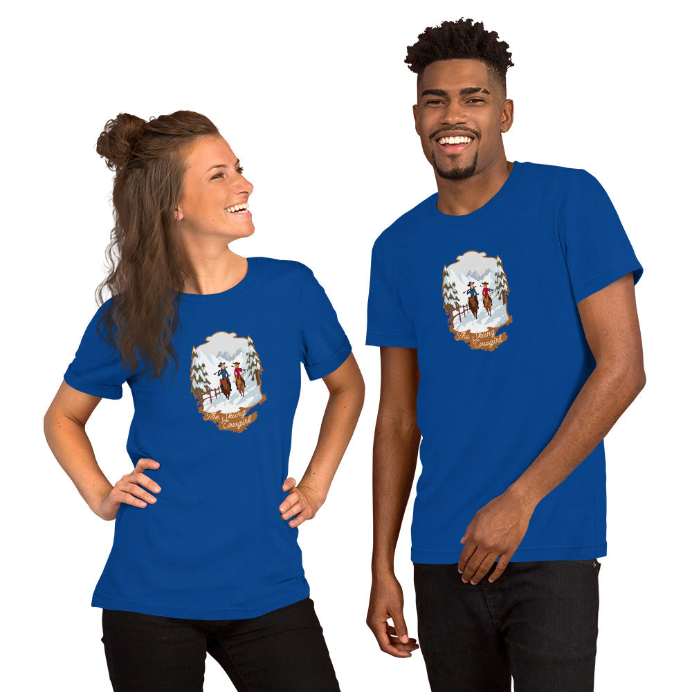 T-shirt en coton unisexe The Skiing Cowgirl sur couleurs foncées