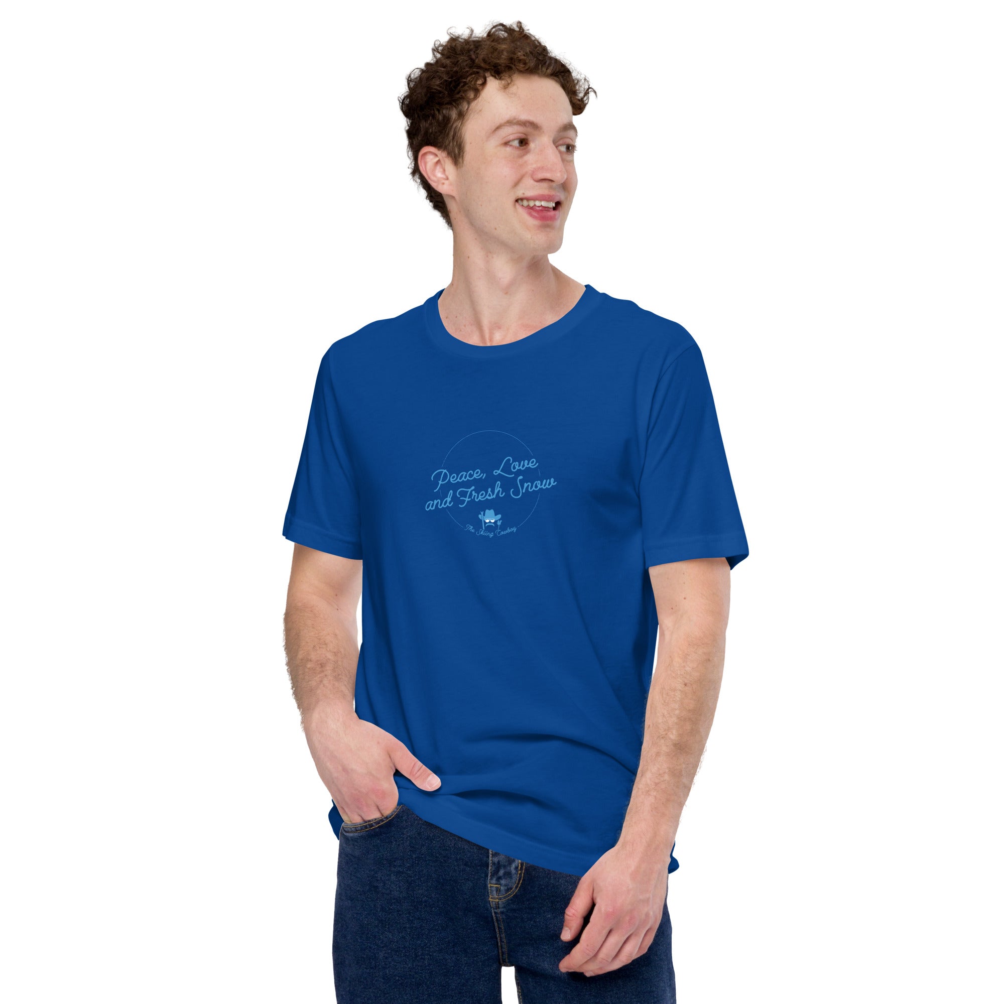 T-shirt en coton unisexe Peace, Love and Fresh Snow sur couleurs foncées