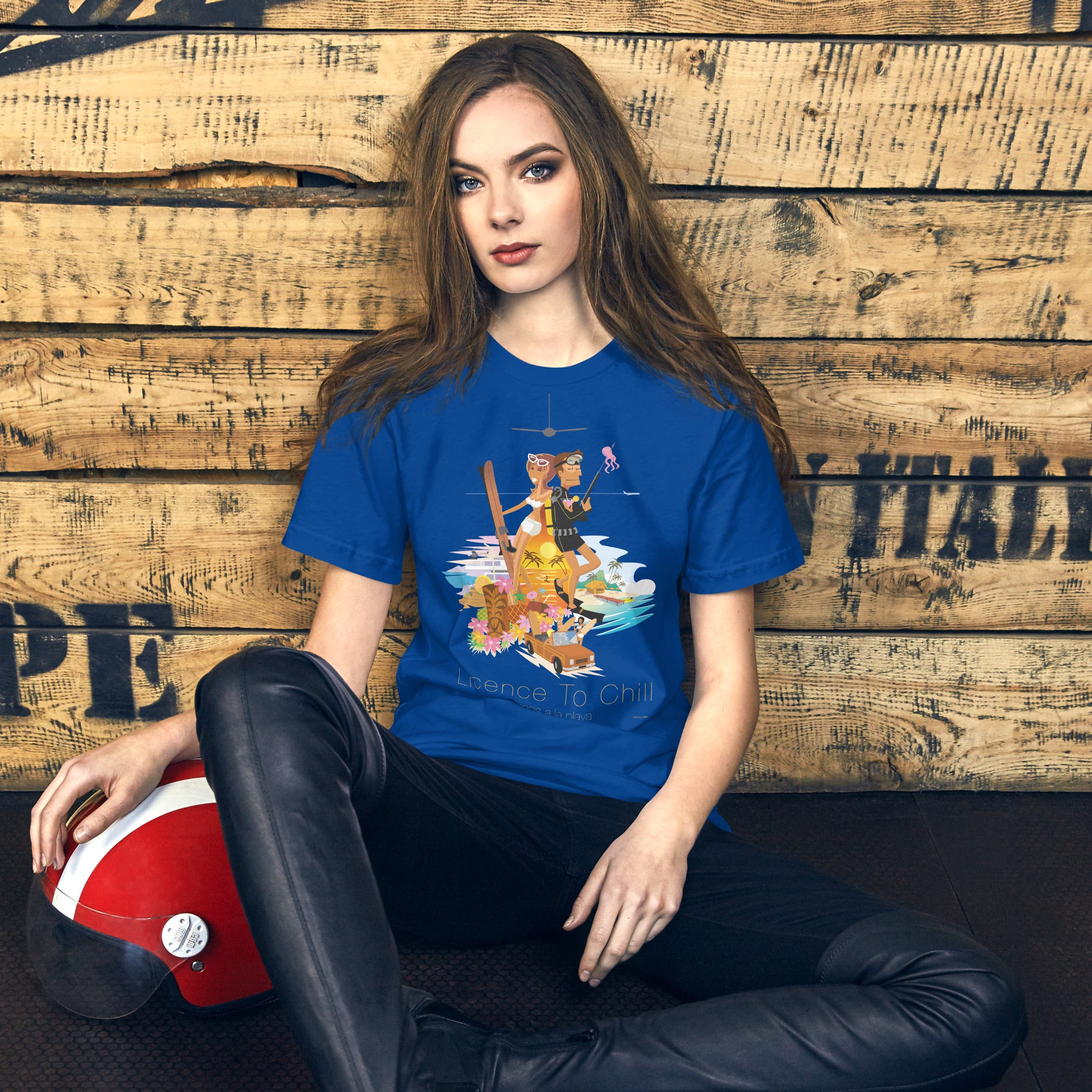 Unisex cotton t-shirt License to Chill Vamos a la Playa on dark colors