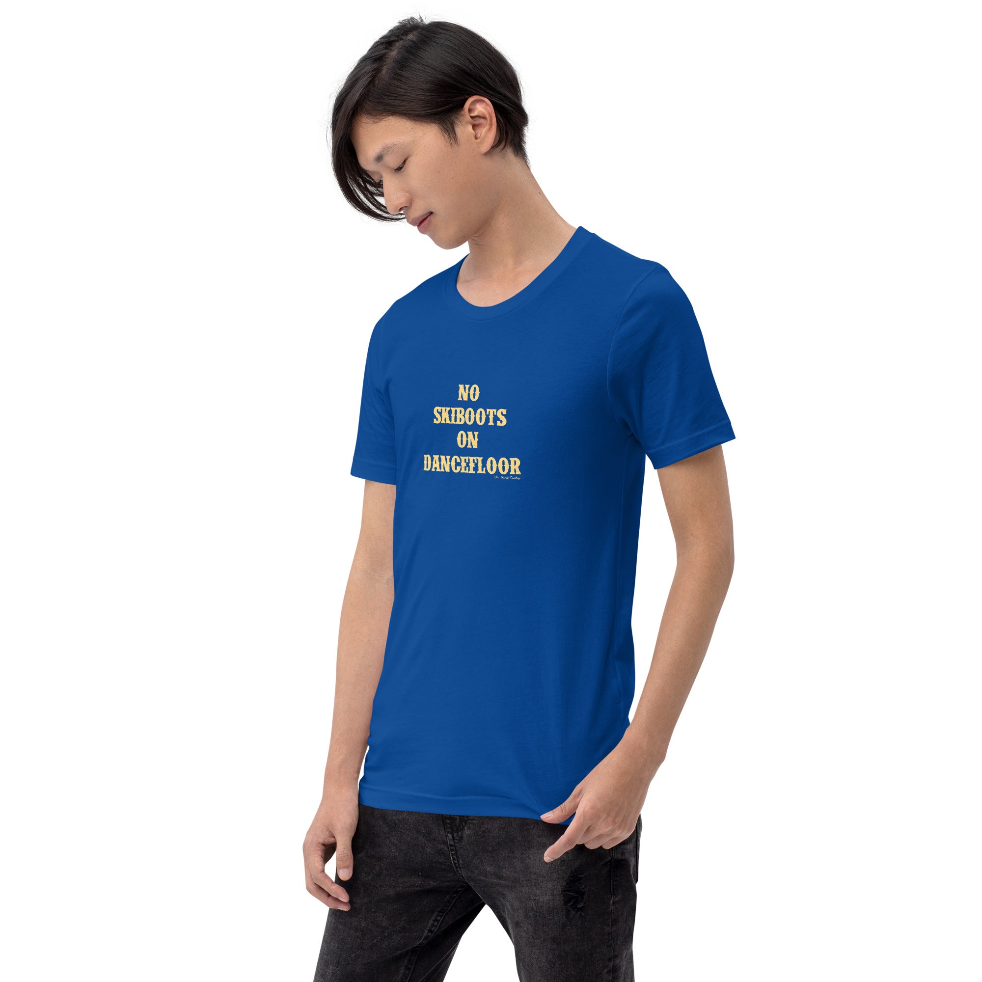 T-shirt en coton unisexe No Skiboots on Dancefloor sur couleurs foncées