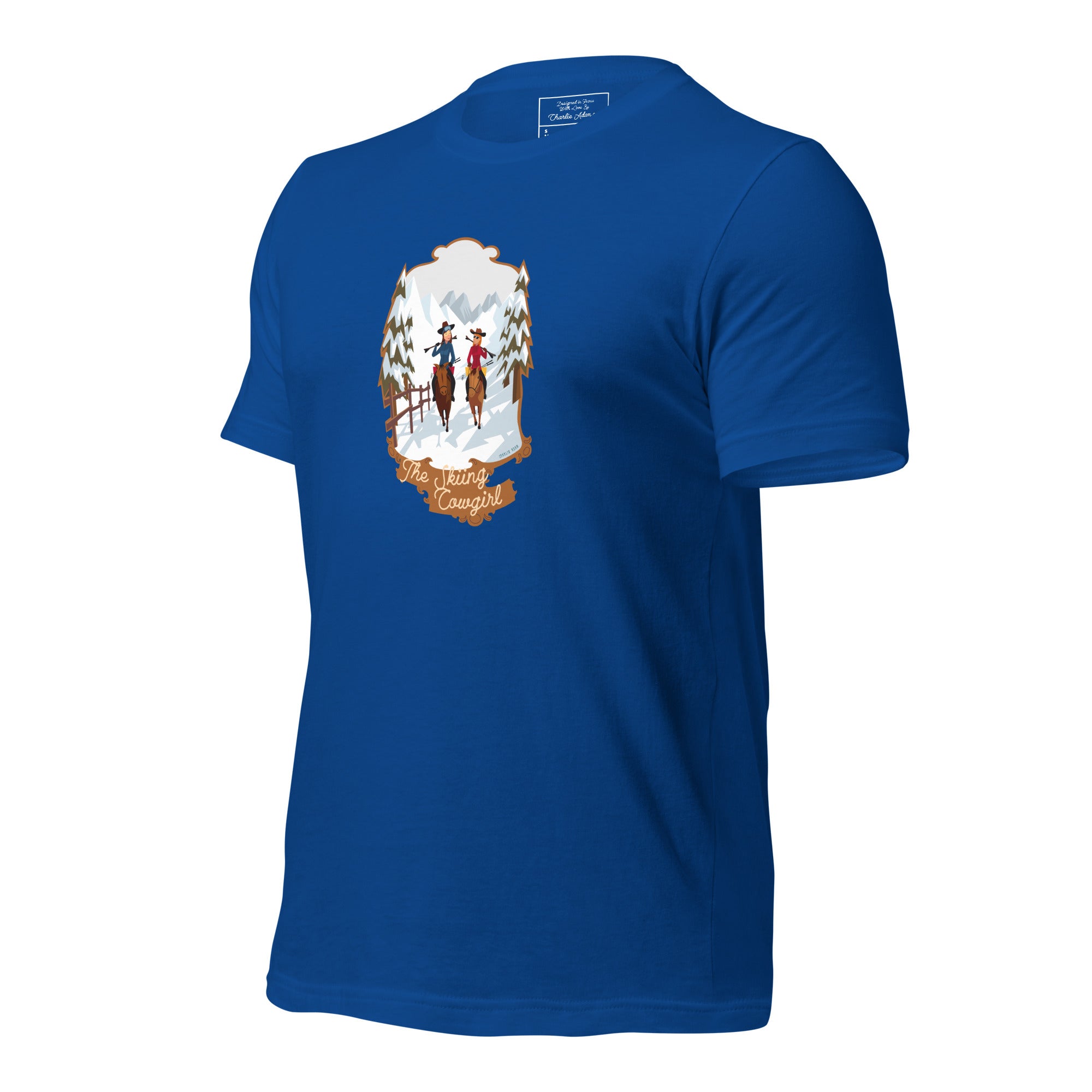 T-shirt en coton unisexe The Skiing Cowgirl sur couleurs foncées