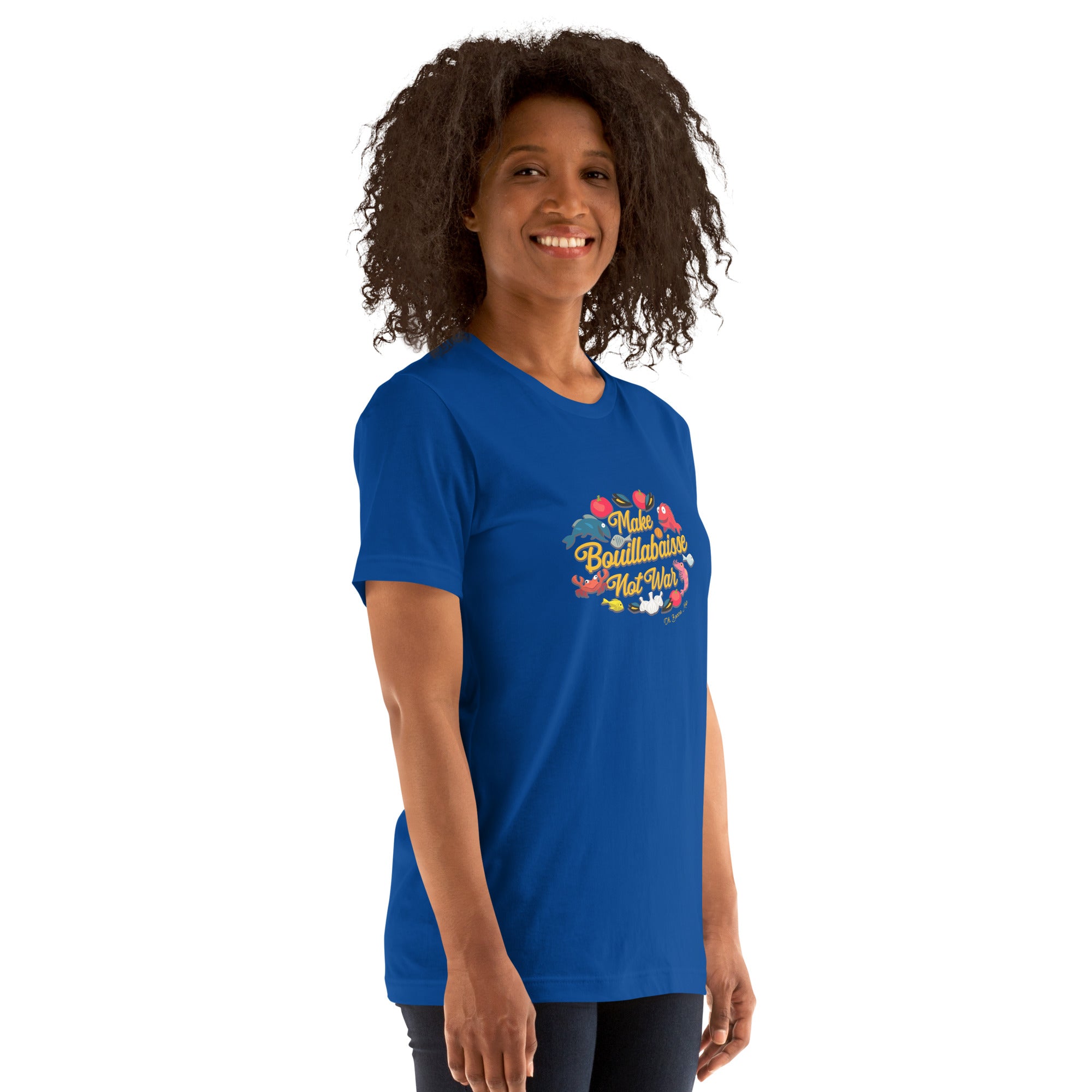 T-shirt en coton unisexe Make Bouillabaisse Not War sur couleurs foncées
