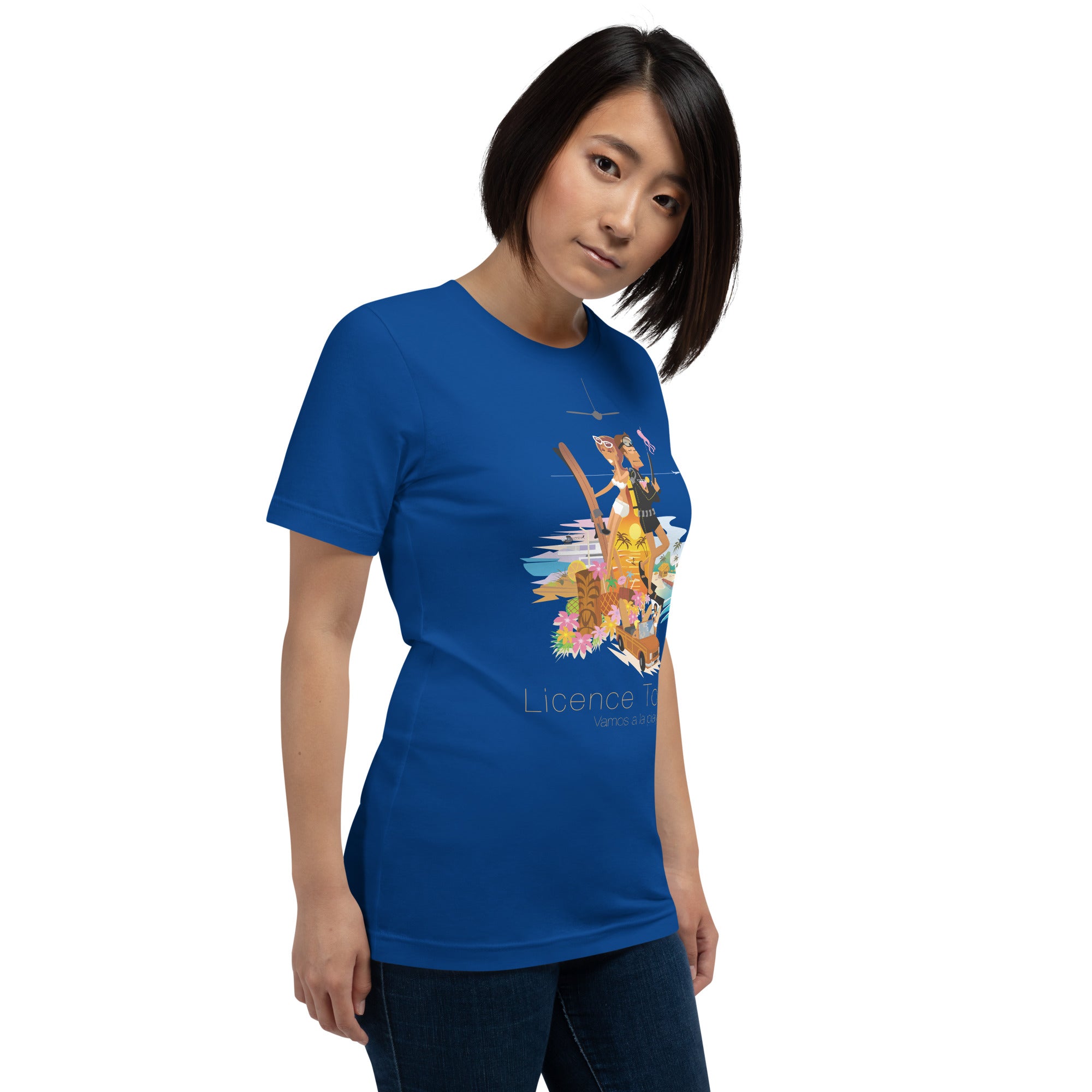 Unisex cotton t-shirt License to Chill Vamos a la Playa on dark colors