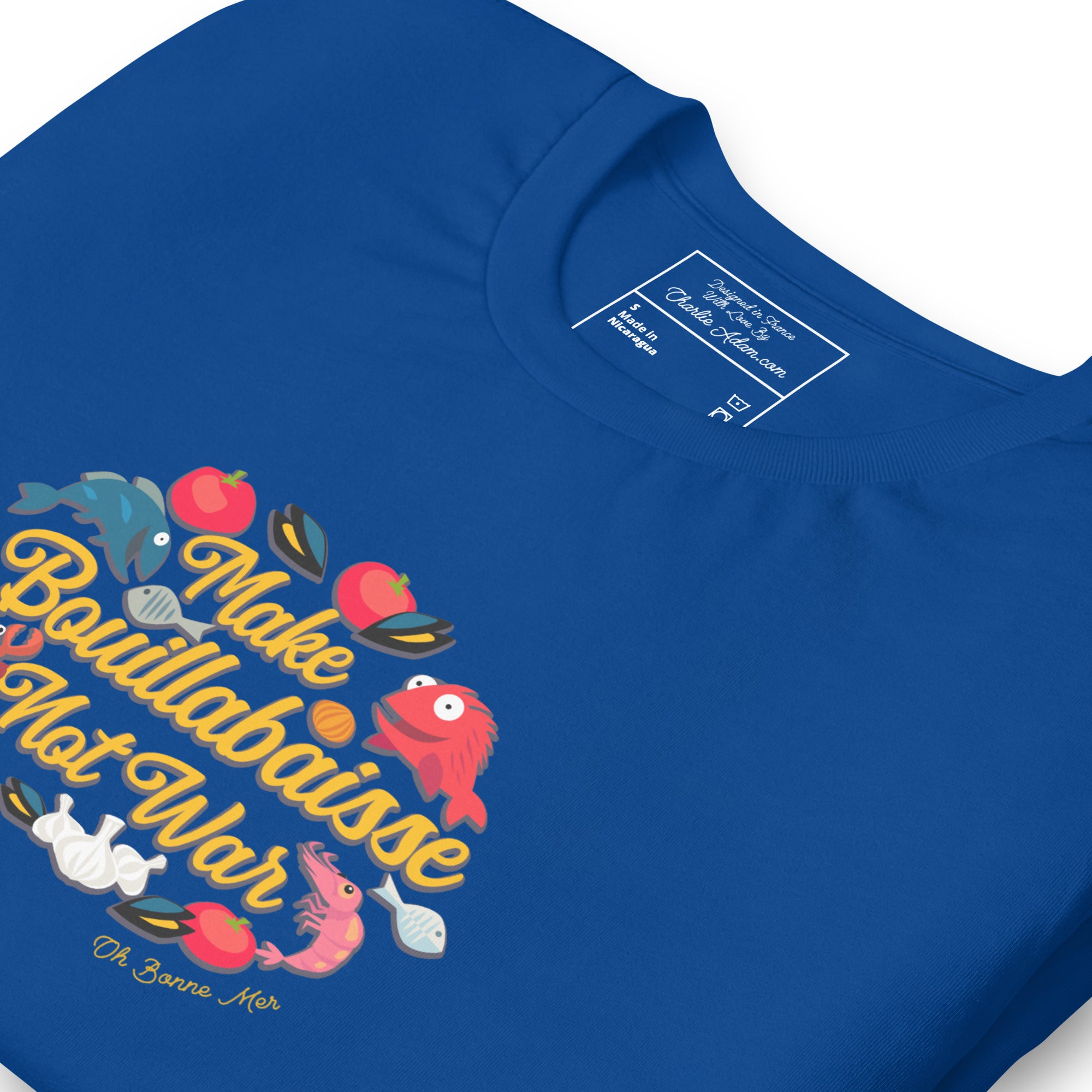 T-shirt en coton unisexe Make Bouillabaisse Not War sur couleurs foncées