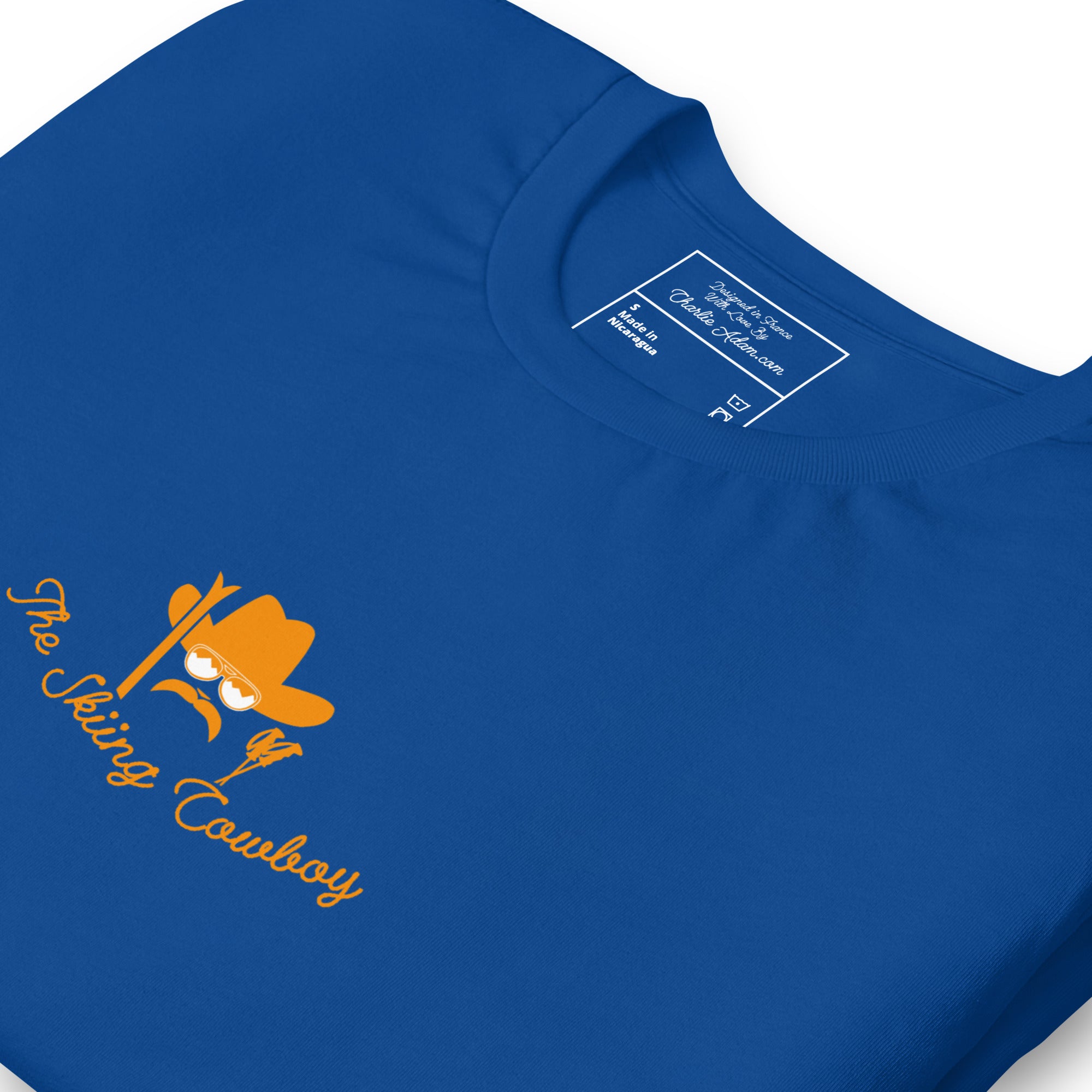 T-shirt en coton unisexe Skiing Cowboy (face) & Ski Fight at OK Corral Outline (dos) sur couleurs foncées