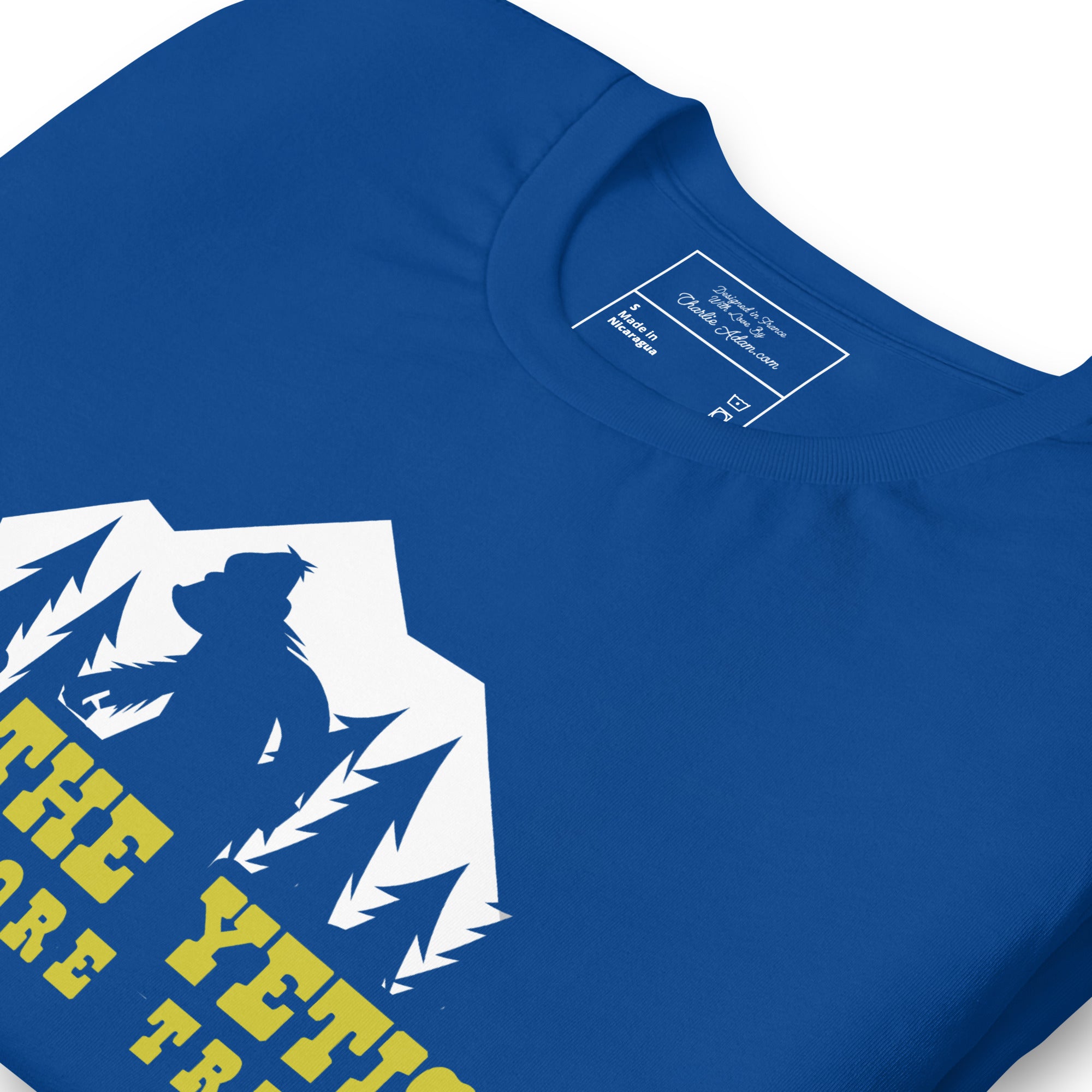 T-shirt en coton unisexe Save the Yetis Plant more Trees sur couleurs foncées