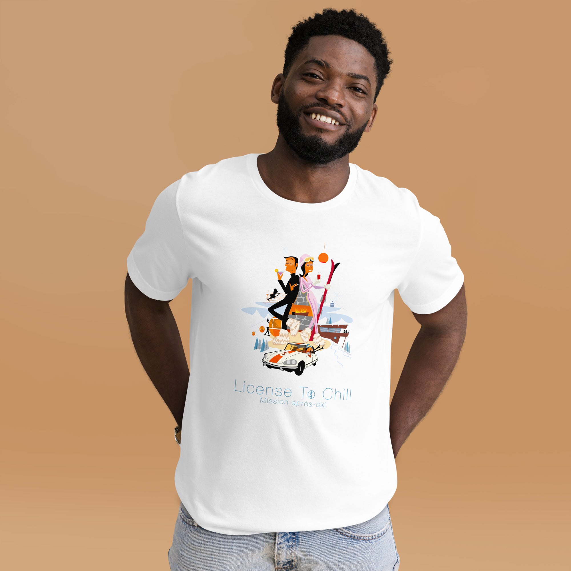 T-shirt en coton unisexe License To Chill Mission Après-Ski sur couleurs claires