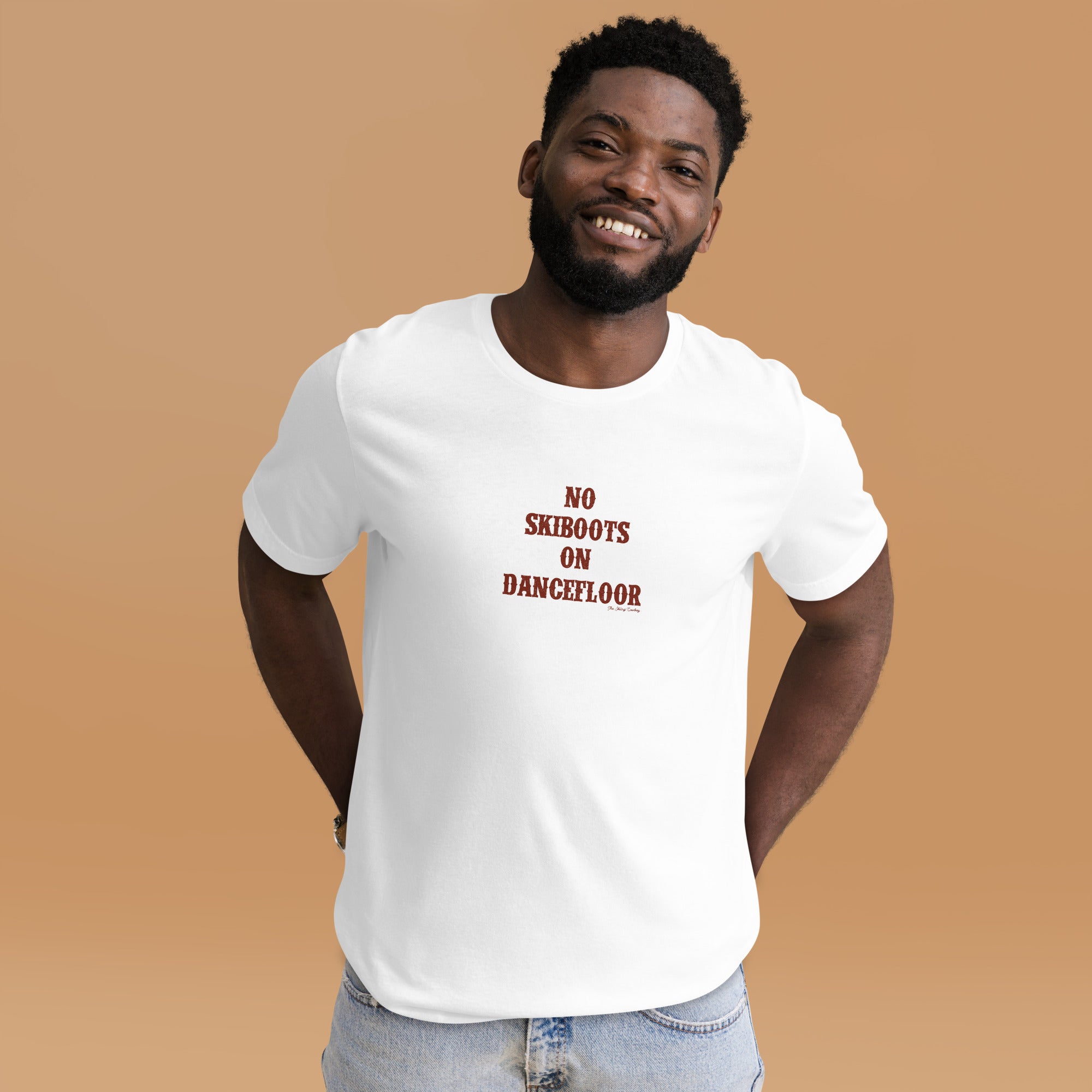 T-shirt en coton unisexe No Skiboots on Dancefloor sur couleurs claires