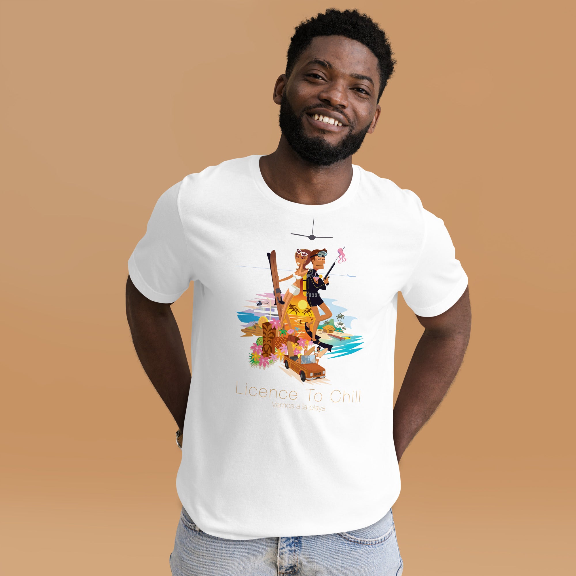 T-shirt en coton unisexe License to Chill Vamos a la playa sur couleurs claires