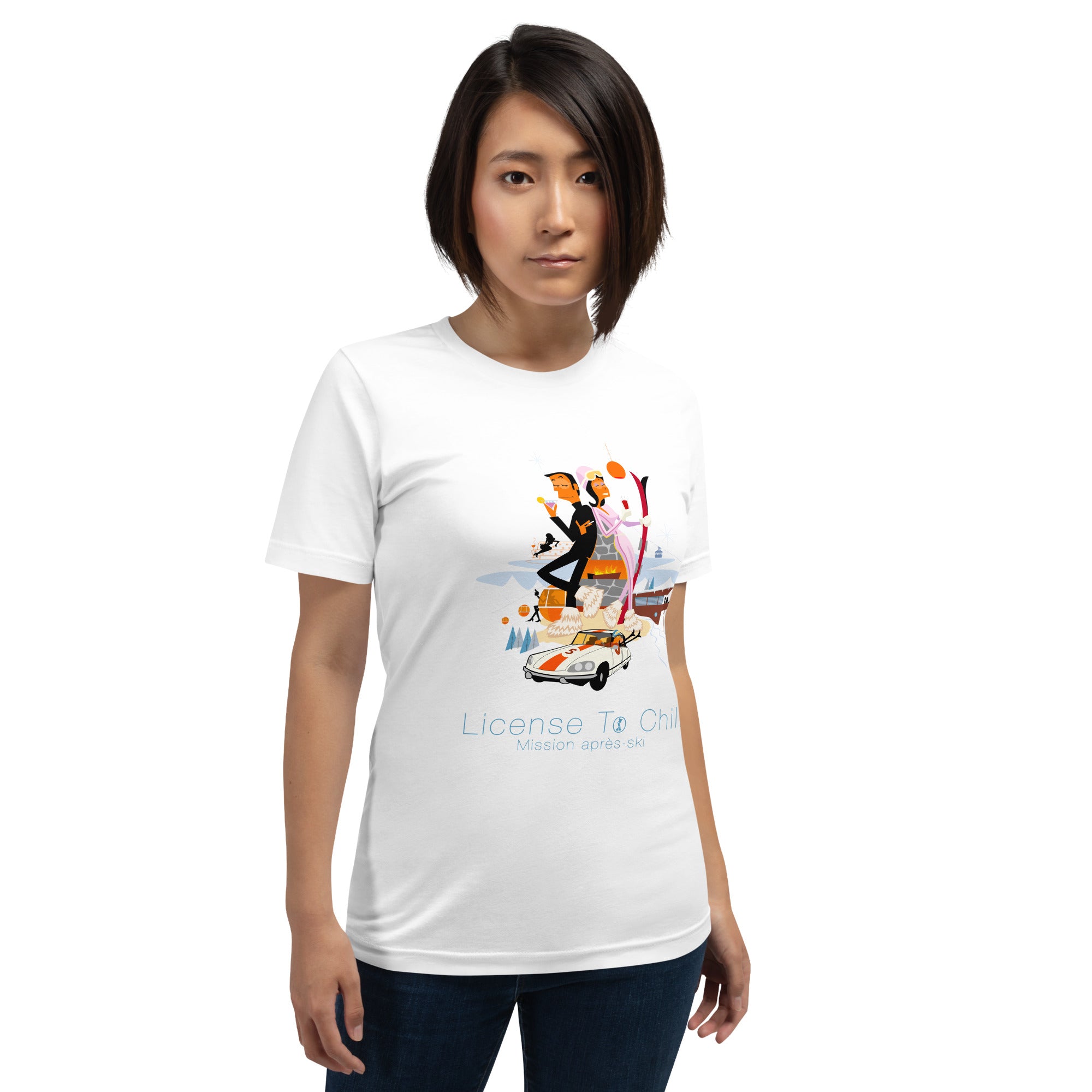 T-shirt en coton unisexe License To Chill Mission Après-Ski sur couleurs claires