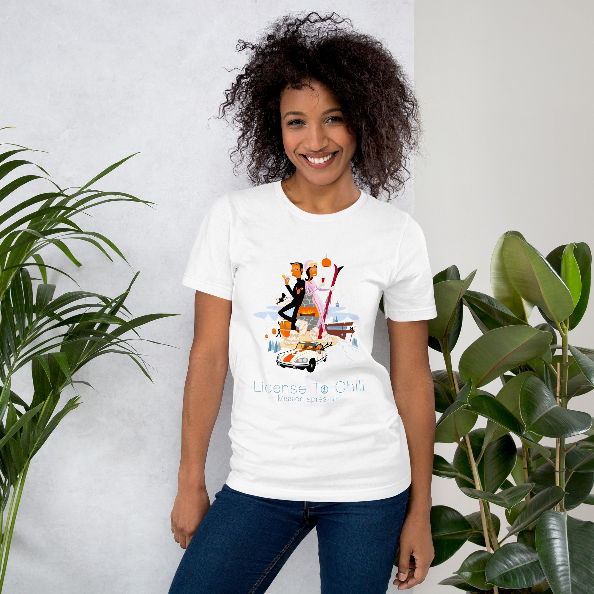 T-shirt en coton unisexe License To Chill Mission Après-Ski sur couleurs claires