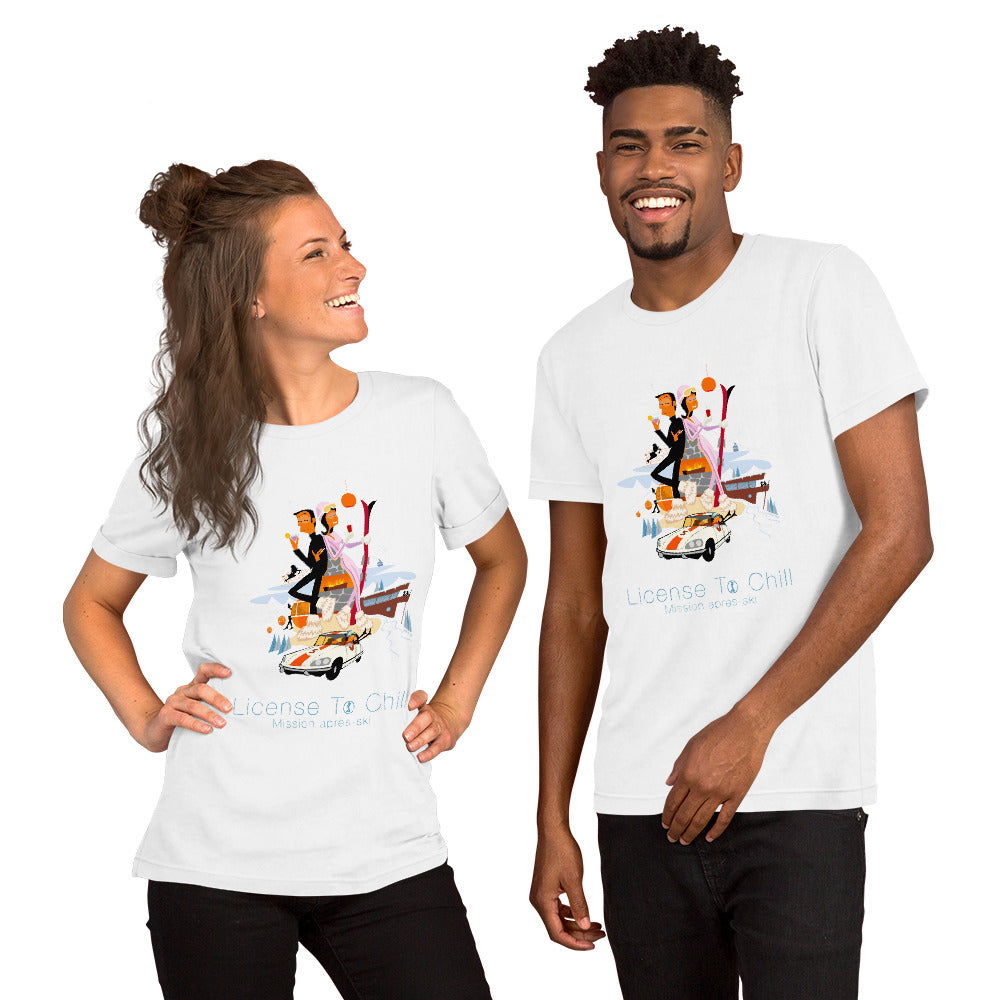 T-shirt en coton unisexe License To Chill Mission Après-Ski sur couleurs claires