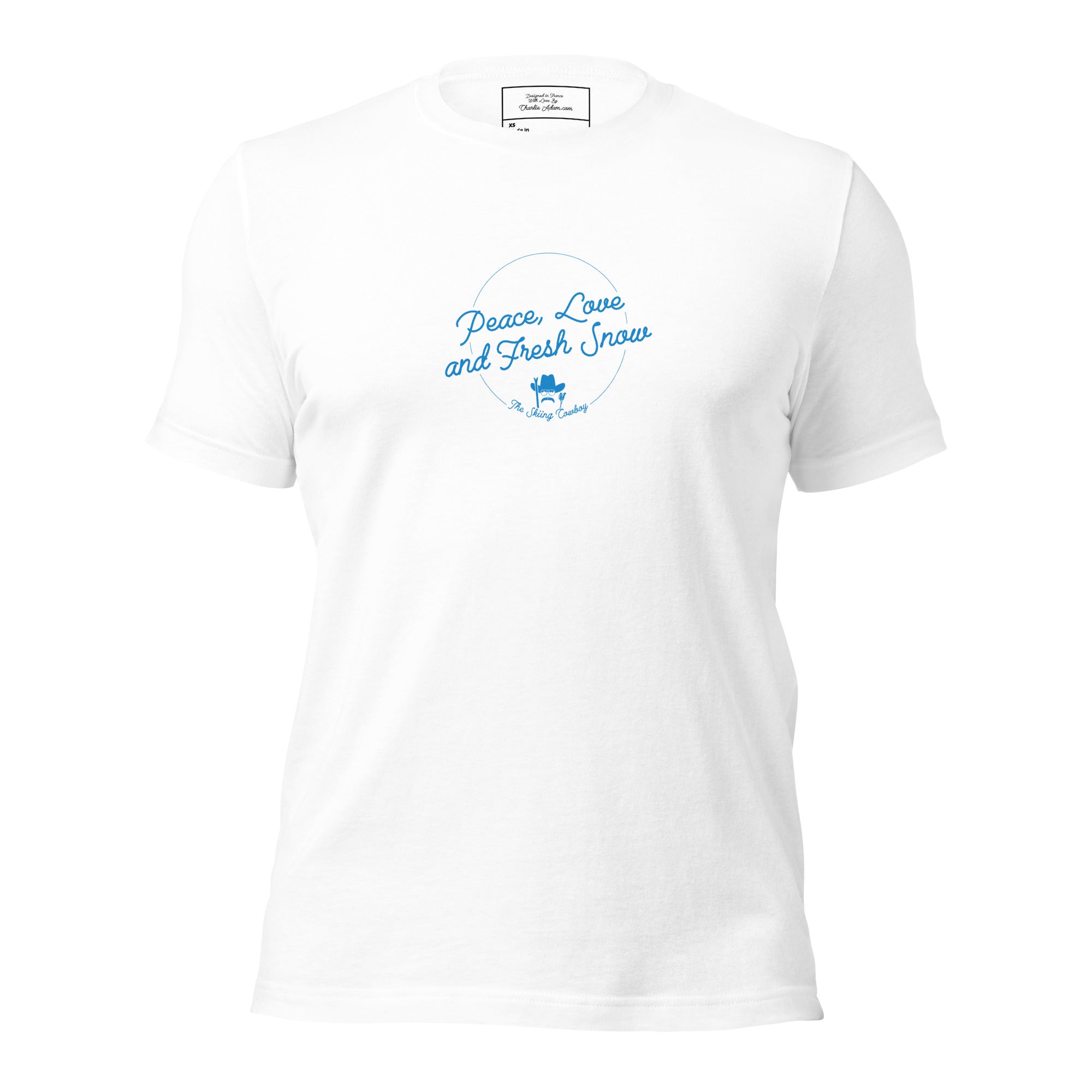 T-shirt en coton unisexe Peace, Love and Fresh Snow sur couleurs claires