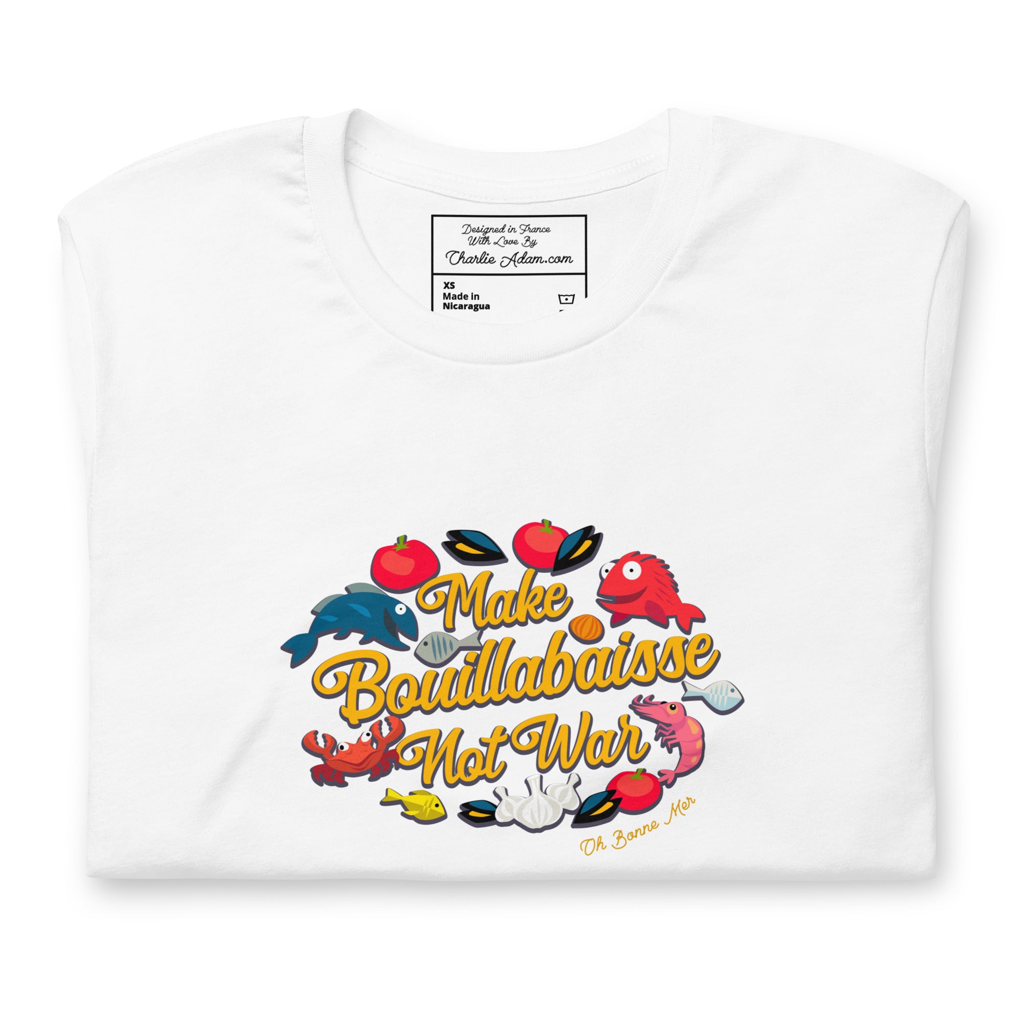 T-shirt en coton unisexe Make Bouillabaisse Not War sur couleurs claires