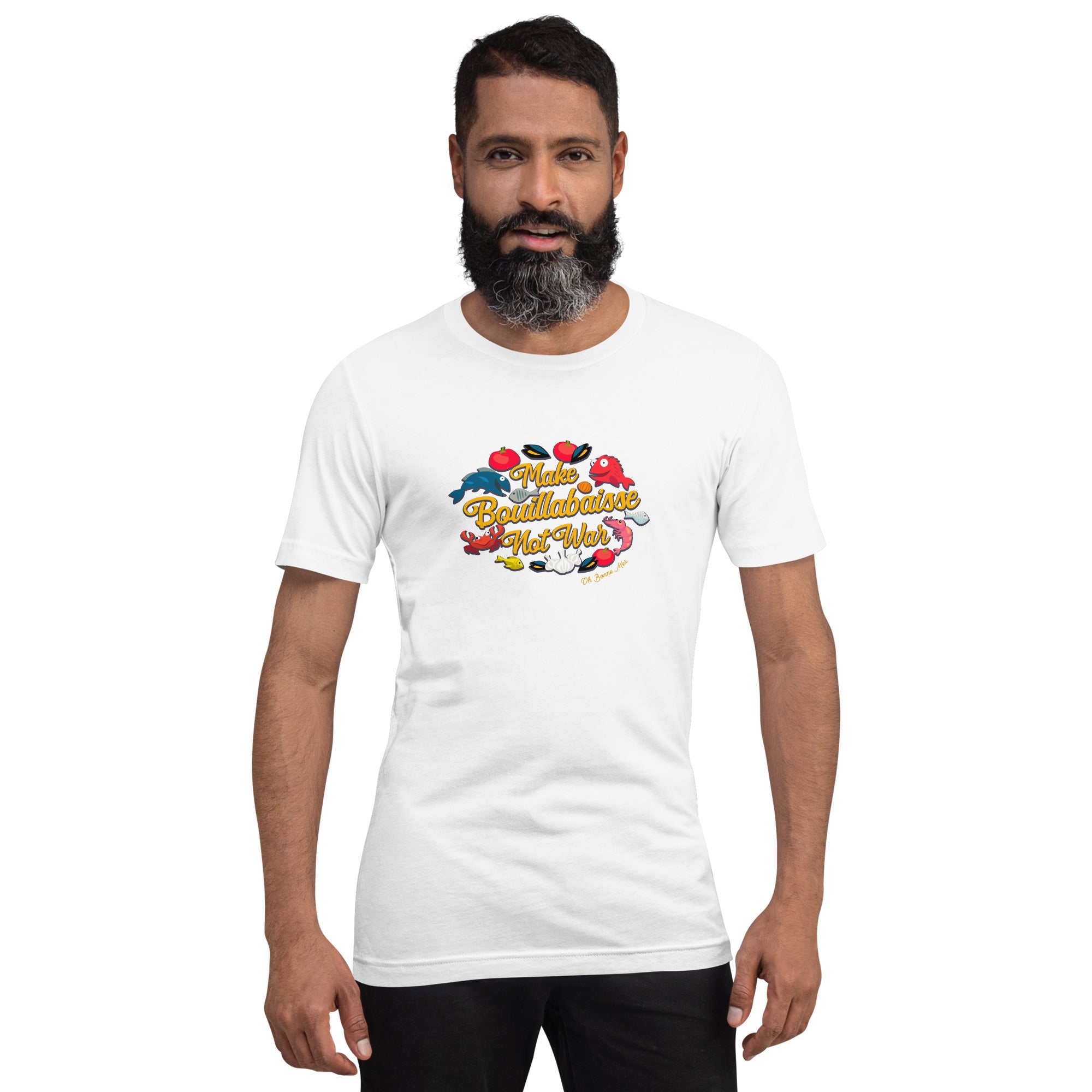 T-shirt en coton unisexe Make Bouillabaisse Not War sur couleurs claires
