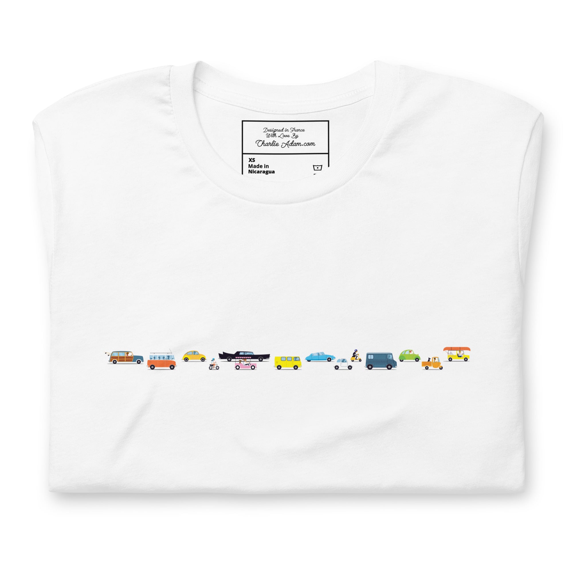 T-shirt en coton unisexe Vintage Cars Traffic Jam sur couleurs claires