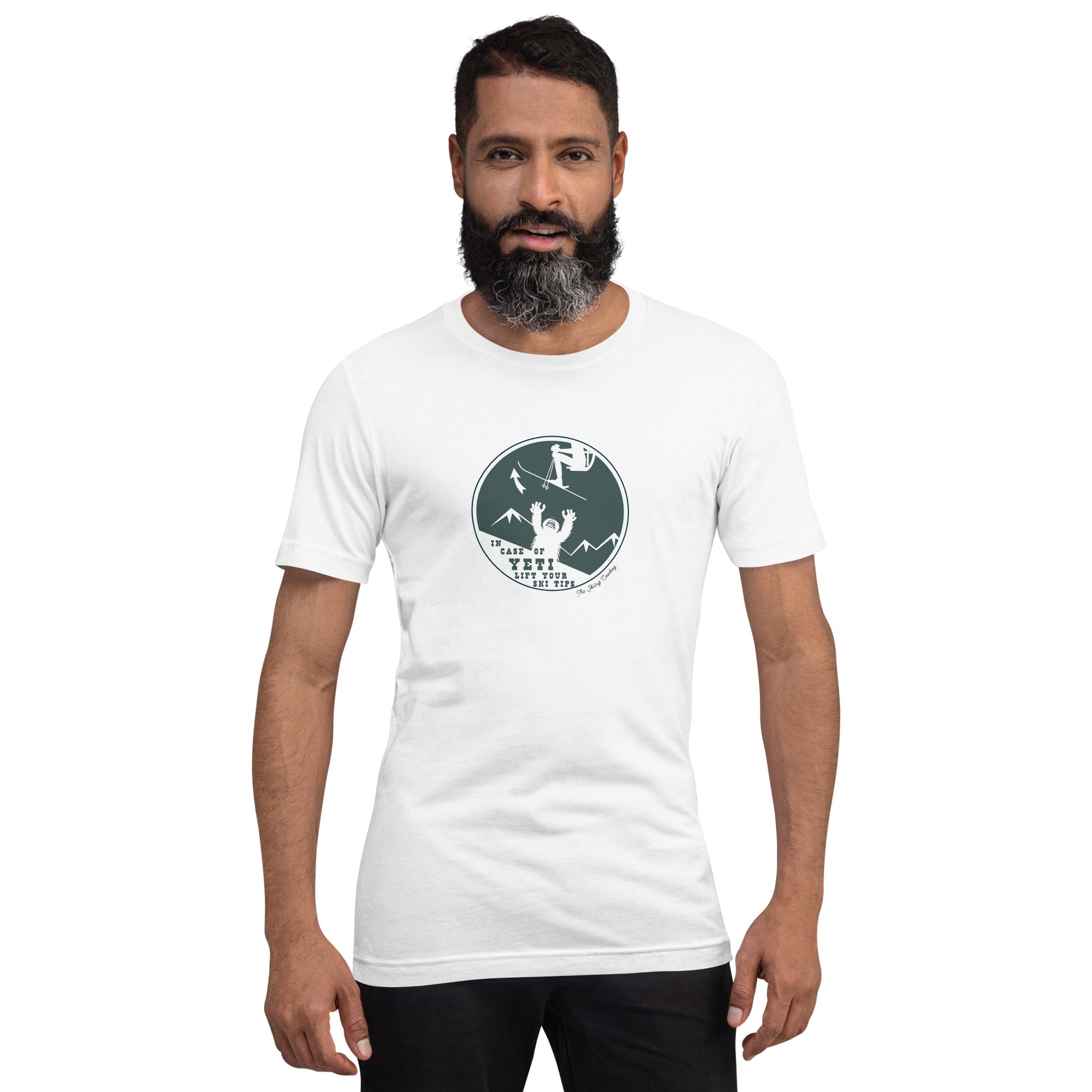 T-shirt en coton unisexe In case of Yeti, lift your ski tips sur couleurs claires
