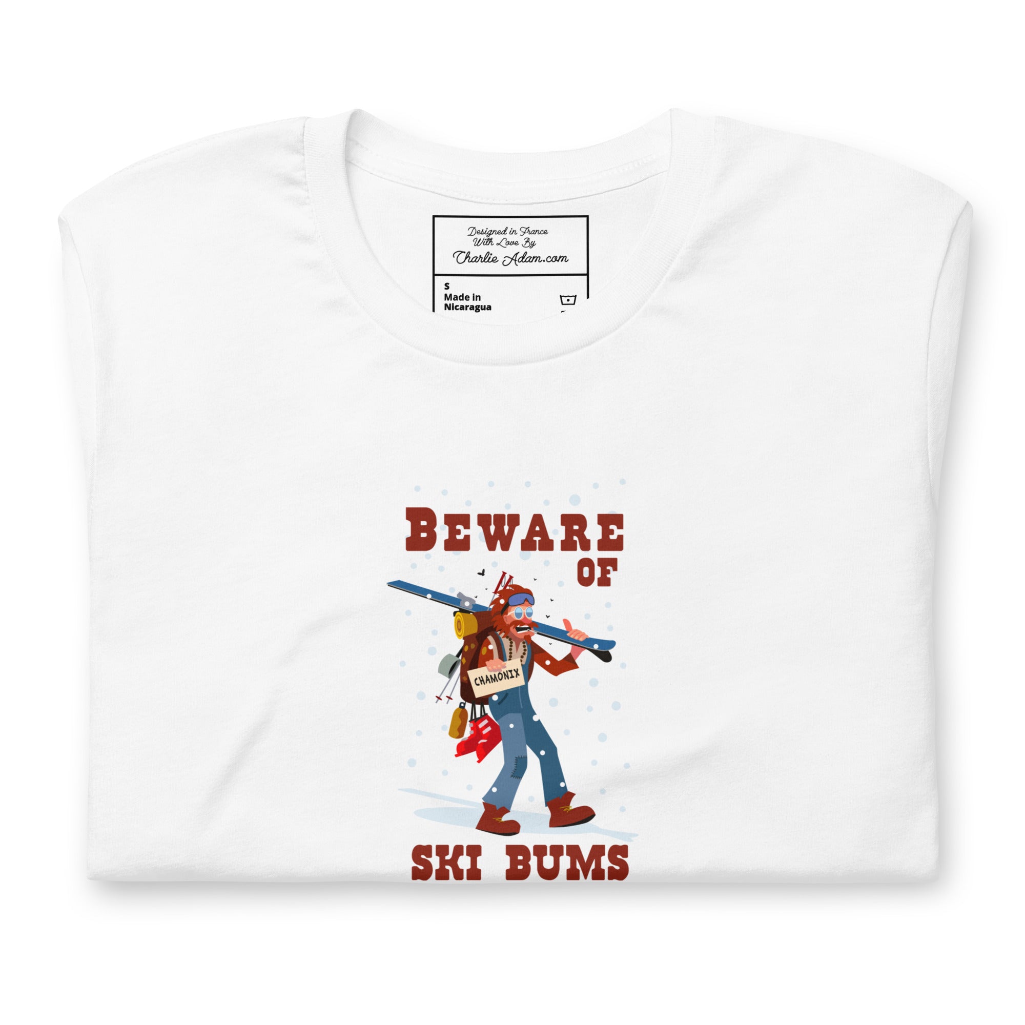 T-shirt en coton unisexe Beware of ski bums, drunks and loose women sur couleurs claires