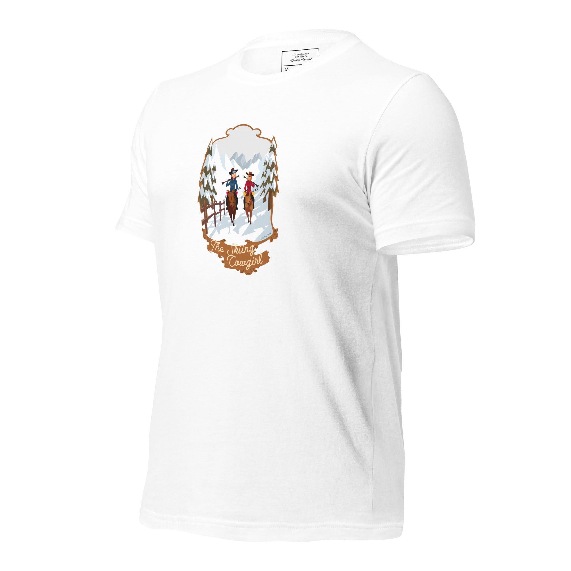 T-shirt en coton unisexe The Skiing Cowgirl sur fond clair