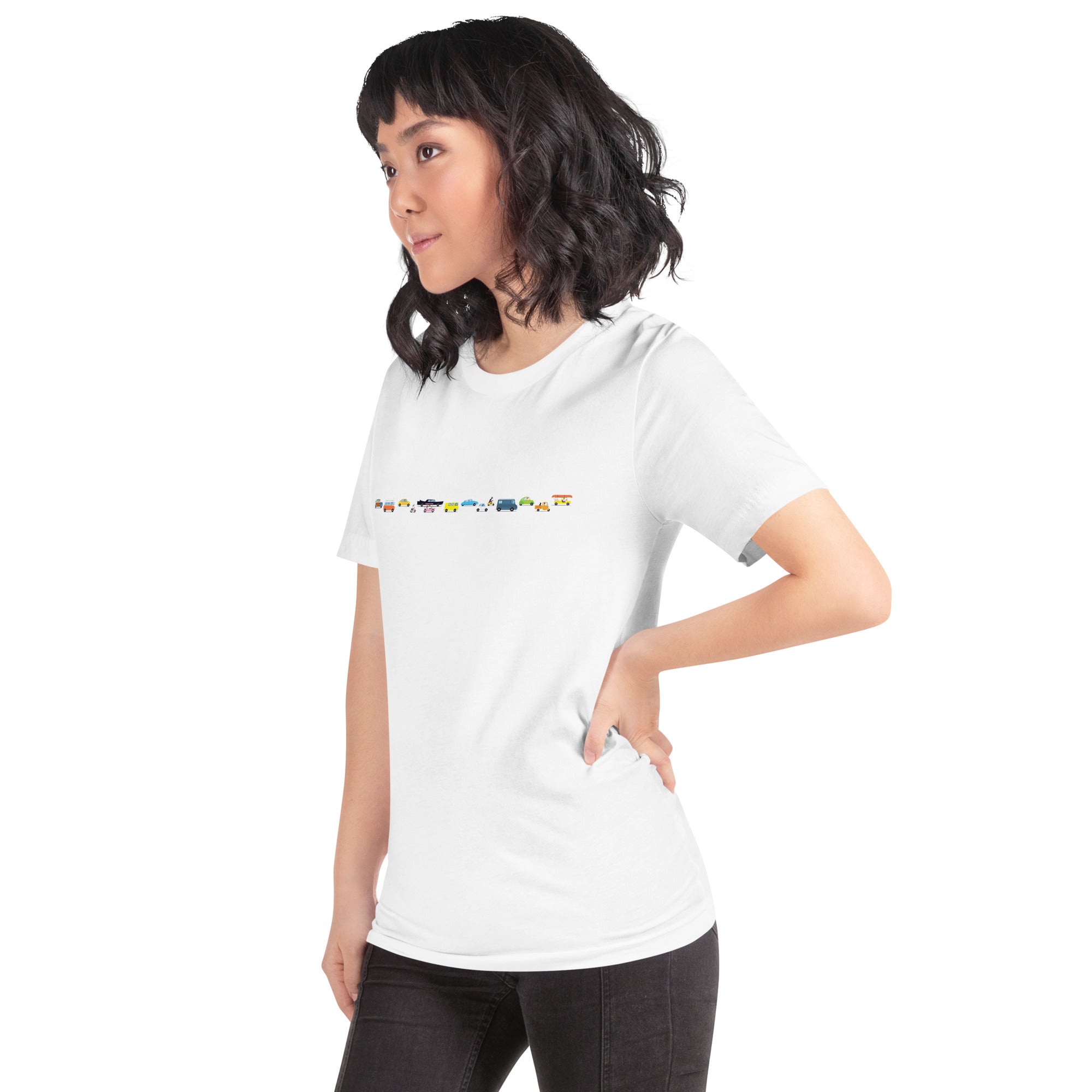 T-shirt en coton unisexe Vintage Cars Traffic Jam sur couleurs claires